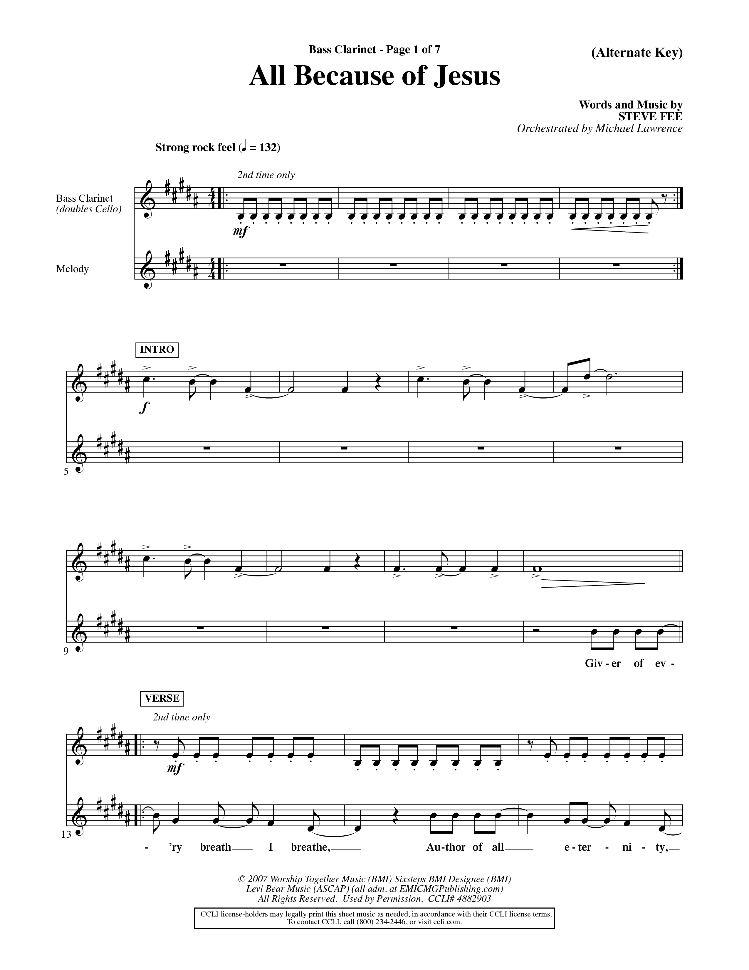 All Because Of Jesus (Choral Anthem SATB) Bass Clarinet (Word Music Choral / Orch. Michael Lawrence)