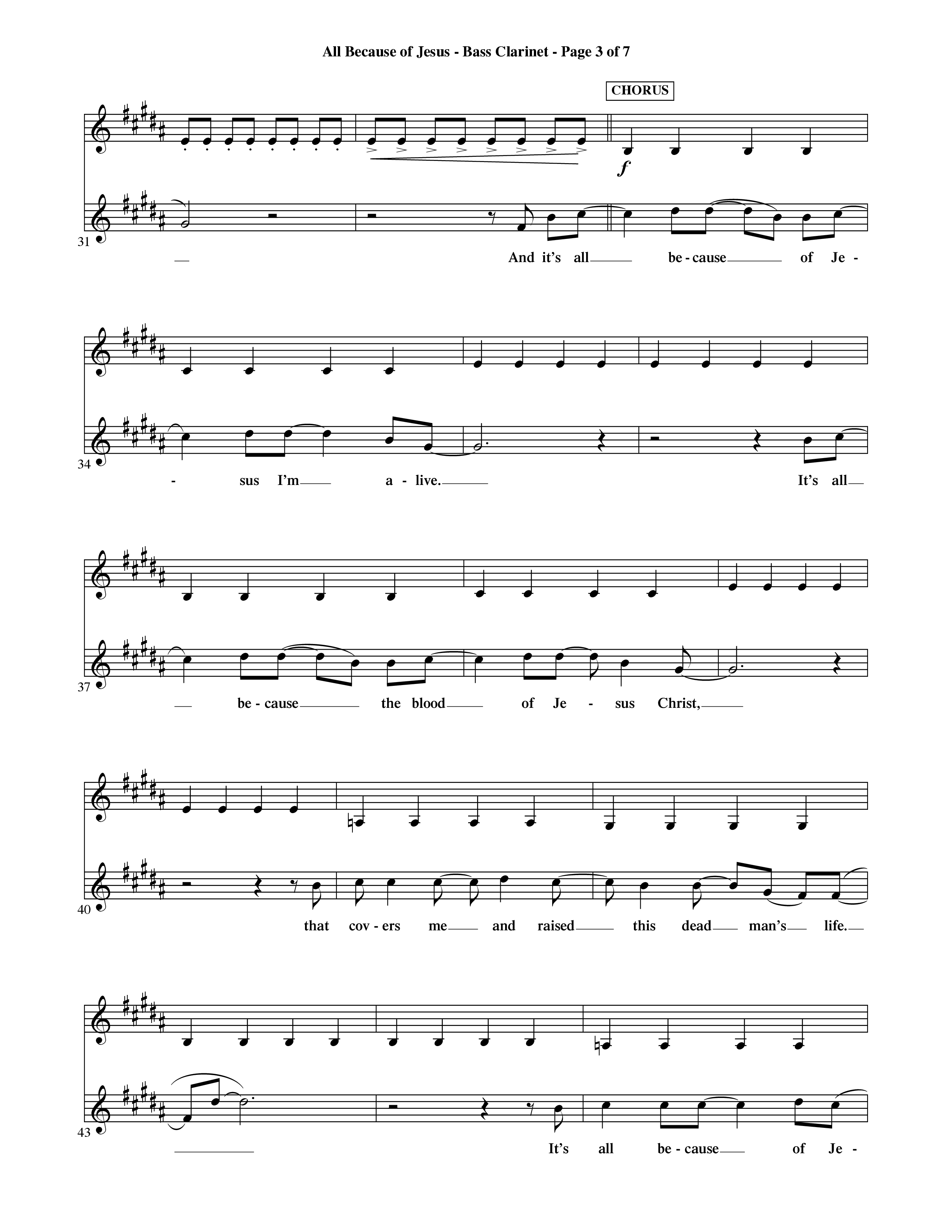 All Because Of Jesus (Choral Anthem SATB) Bass Clarinet (Word Music Choral / Orch. Michael Lawrence)