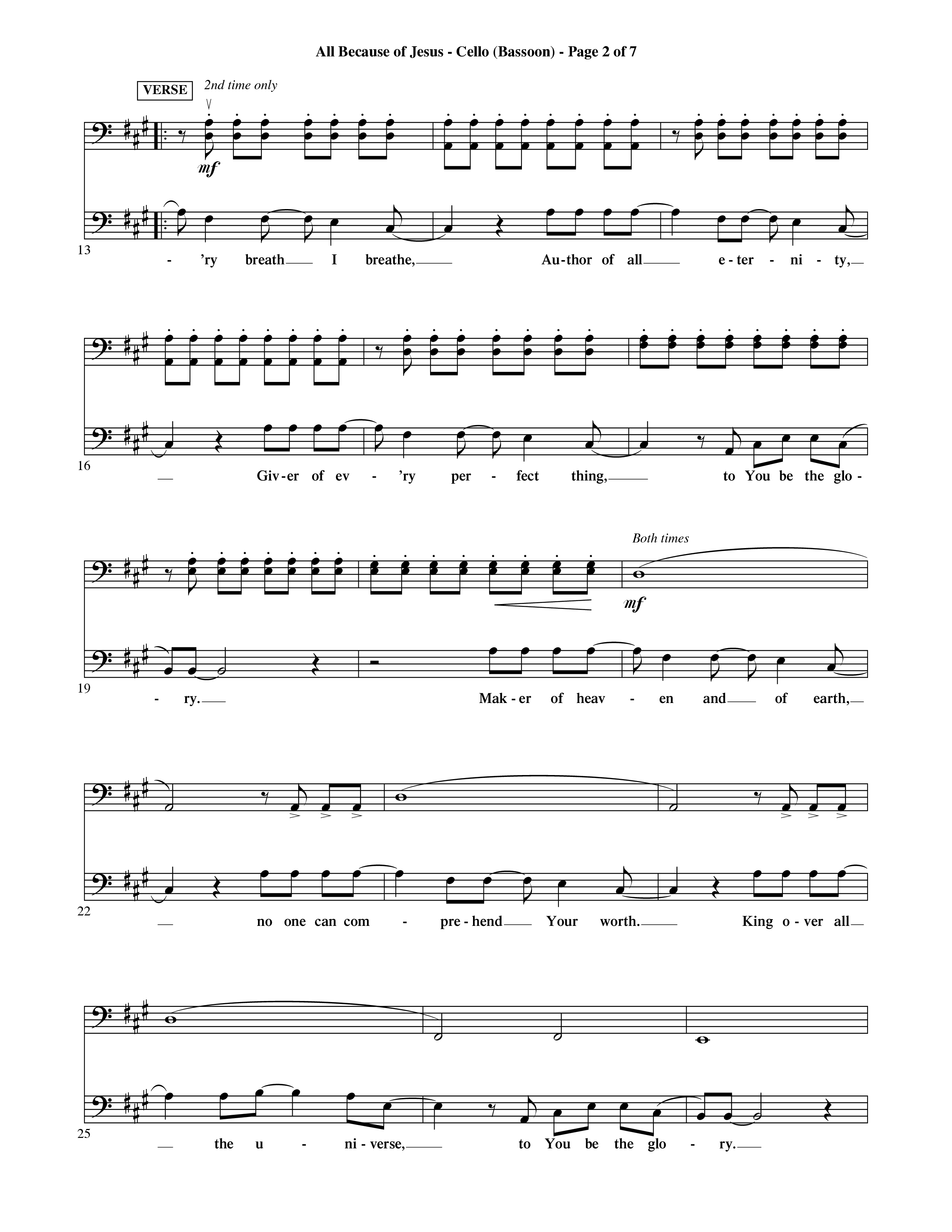 All Because Of Jesus (Choral Anthem SATB) Cello (Word Music Choral / Orch. Michael Lawrence)