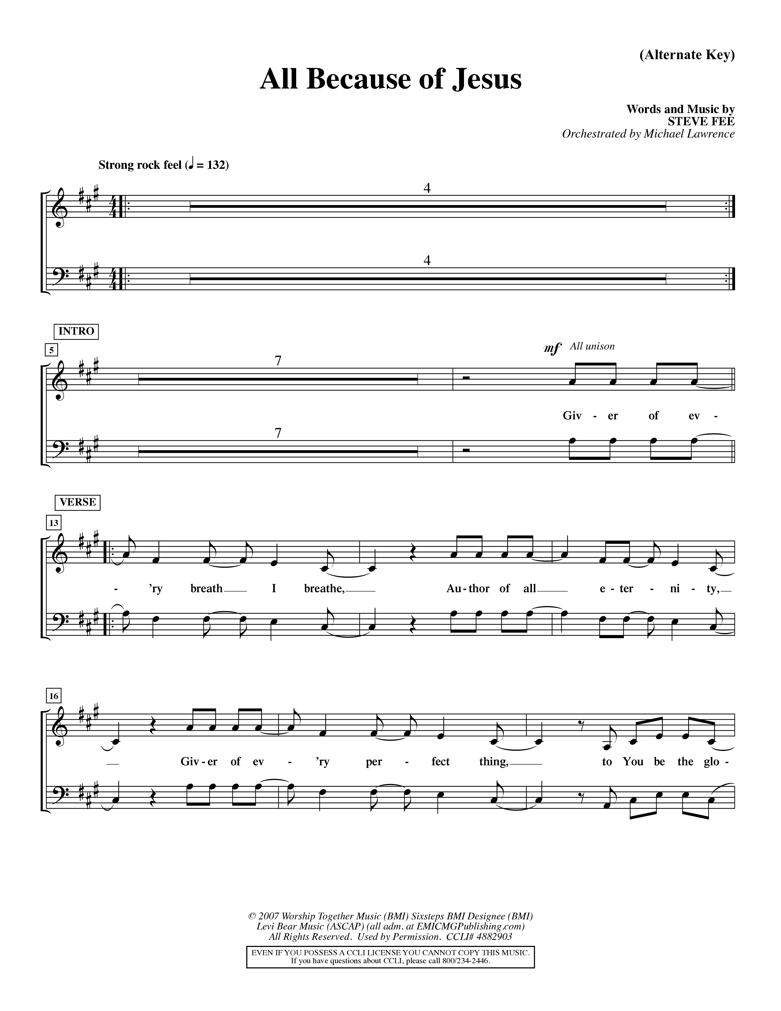 All Because Of Jesus (Choral Anthem SATB) Choir Sheet (SATB) (Word Music Choral / Orch. Michael Lawrence)