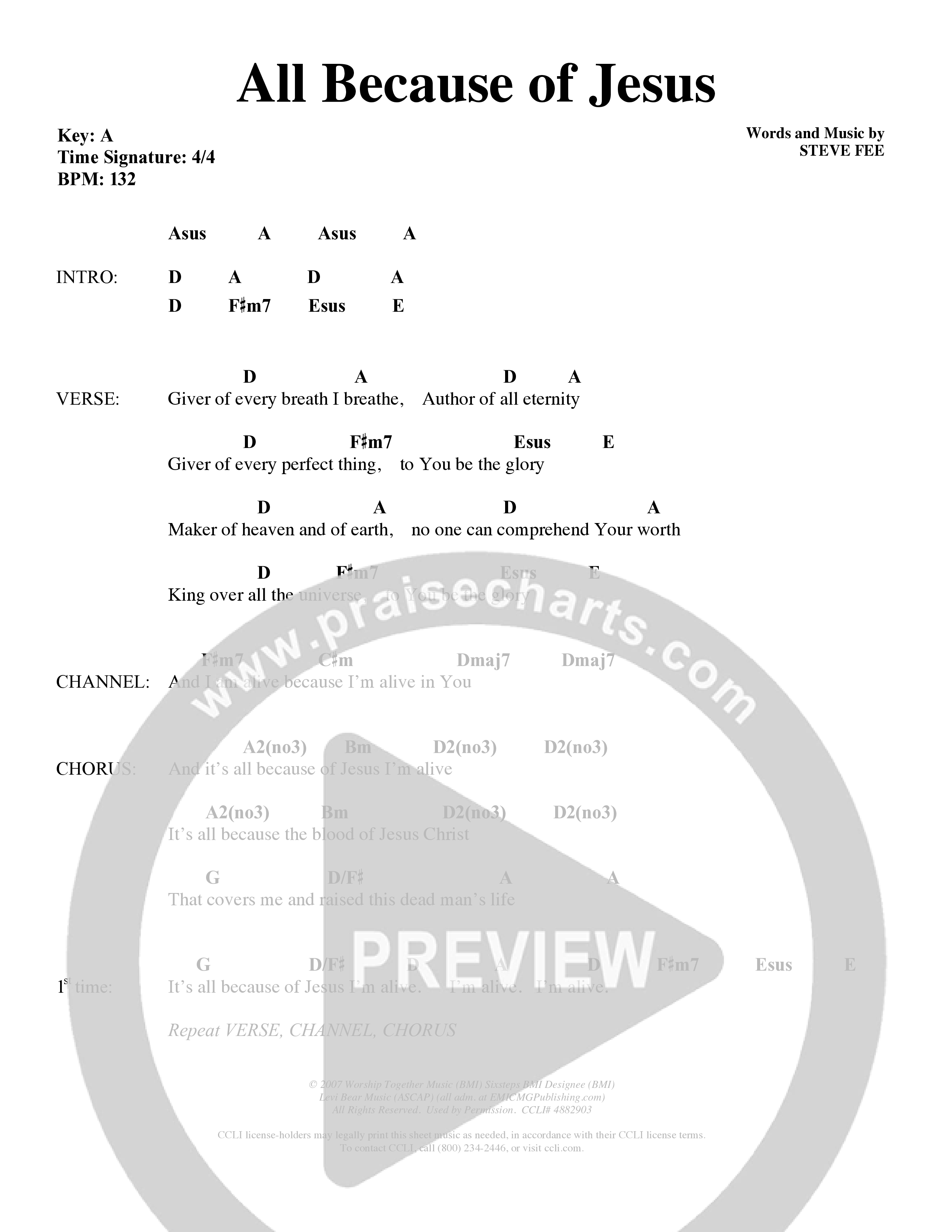 All Because Of Jesus (Choral Anthem SATB) Chords & Lyrics (Word Music Choral / Orch. Michael Lawrence)