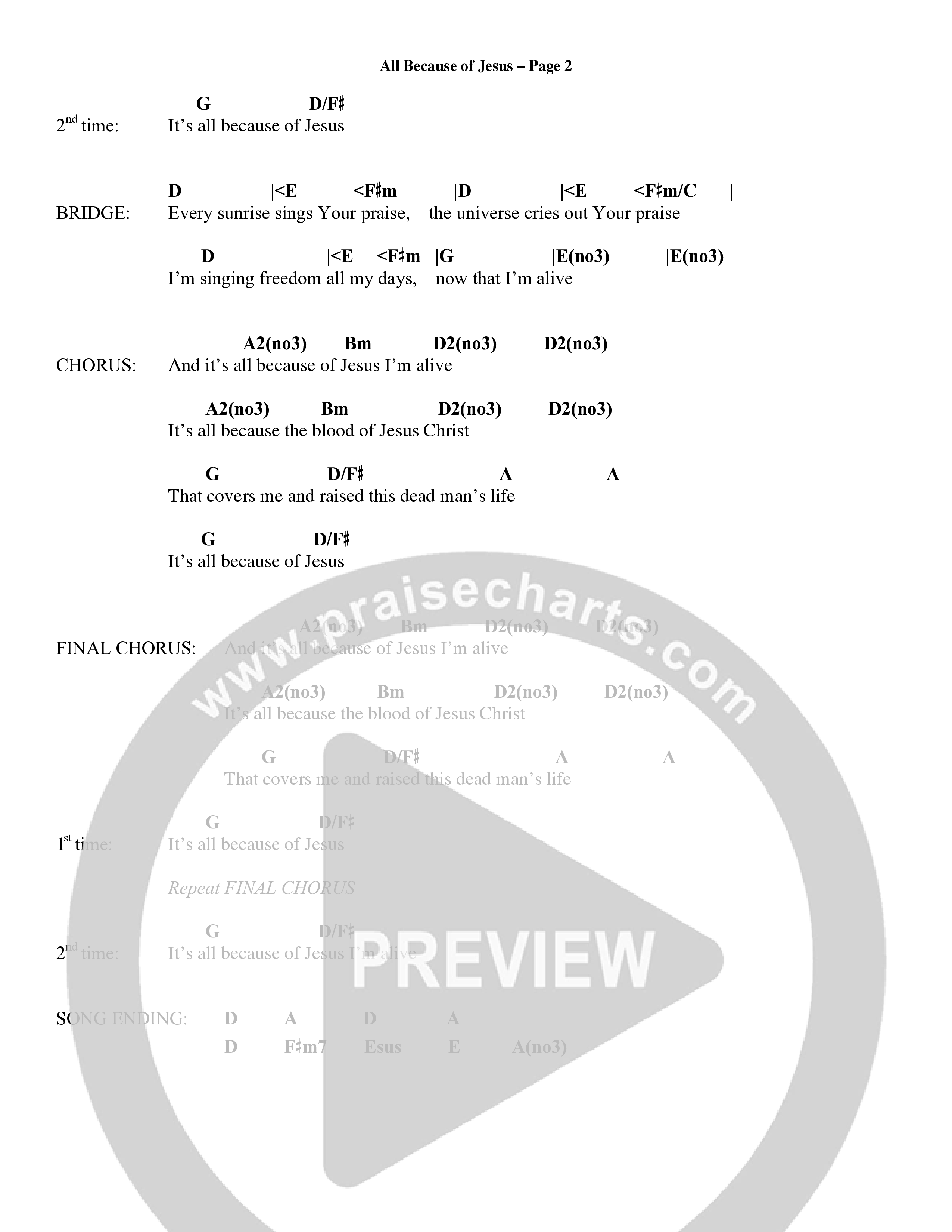 All Because Of Jesus (Choral Anthem SATB) Chords & Lyrics (Word Music Choral / Orch. Michael Lawrence)