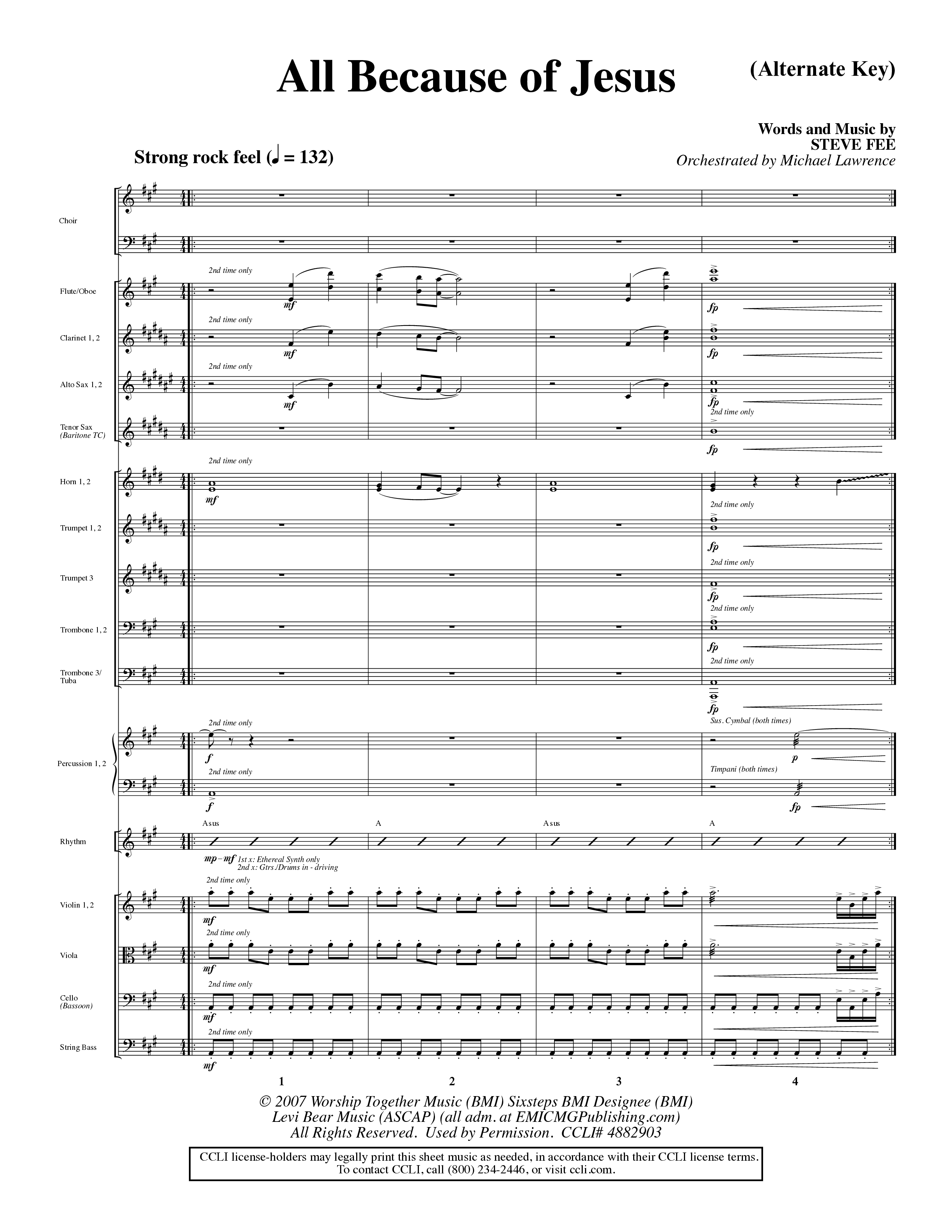 All Because Of Jesus (Choral Anthem SATB) Conductor's Score (Word Music Choral / Orch. Michael Lawrence)