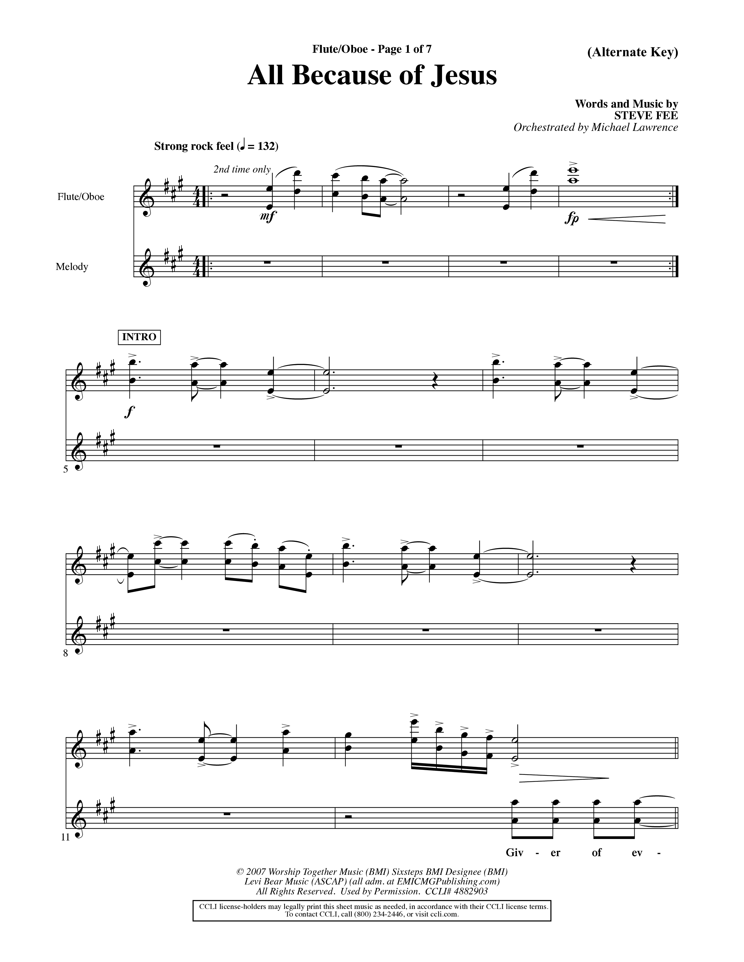 All Because Of Jesus (Choral Anthem SATB) Flute/Oboe (Word Music Choral / Orch. Michael Lawrence)