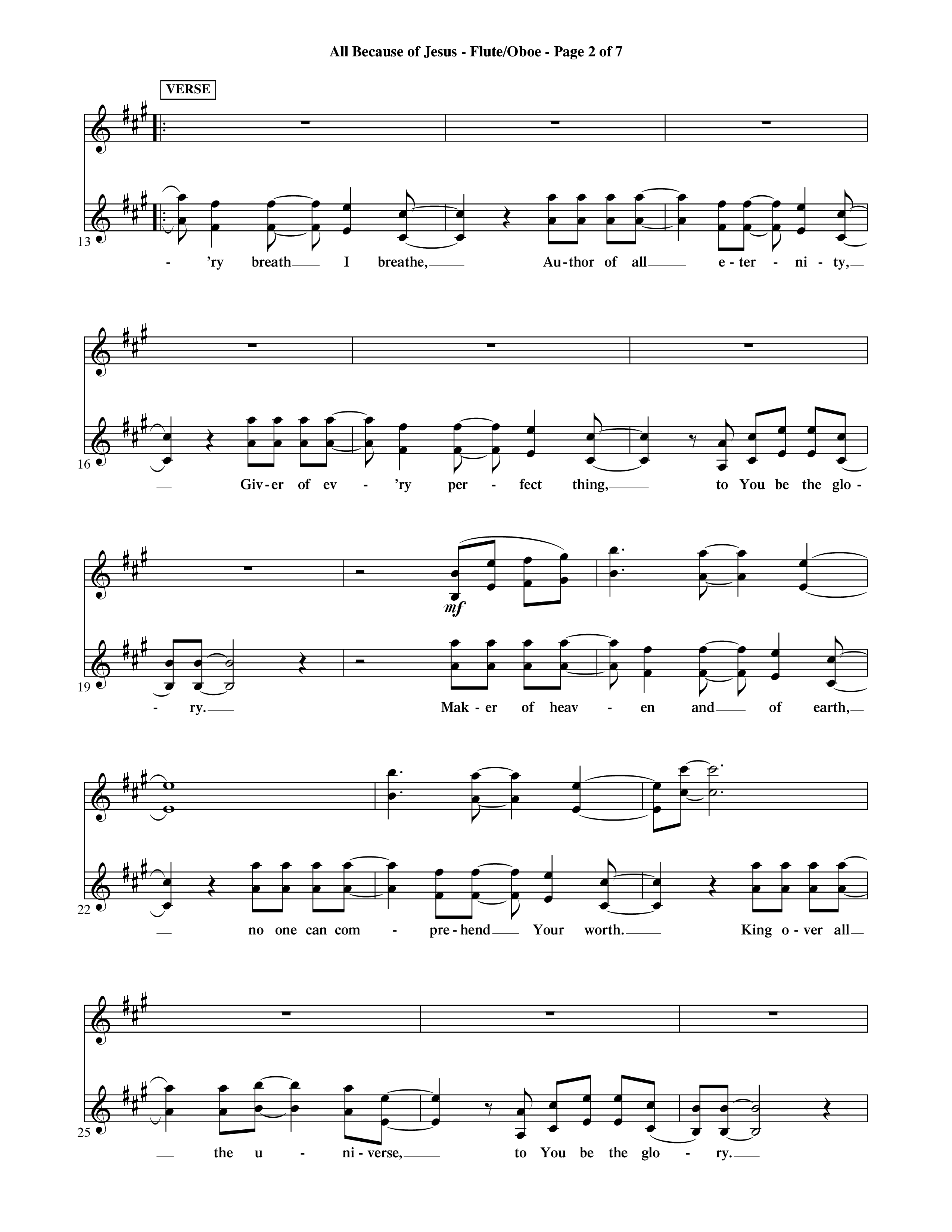 All Because Of Jesus (Choral Anthem SATB) Flute/Oboe (Word Music Choral / Orch. Michael Lawrence)