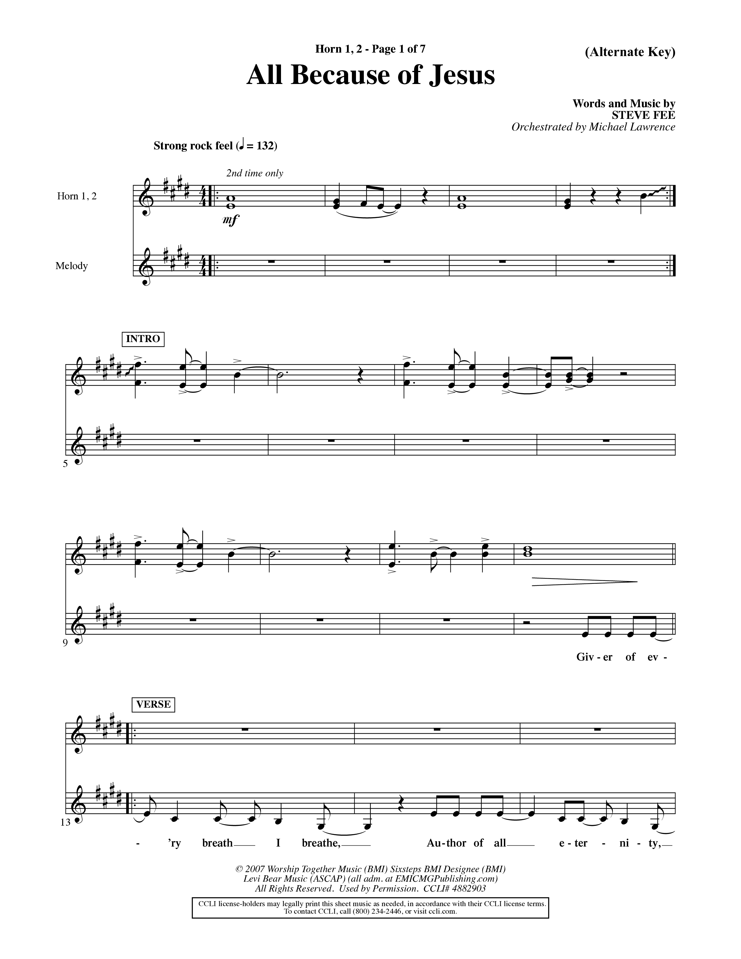 All Because Of Jesus (Choral Anthem SATB) French Horn (Word Music Choral / Orch. Michael Lawrence)
