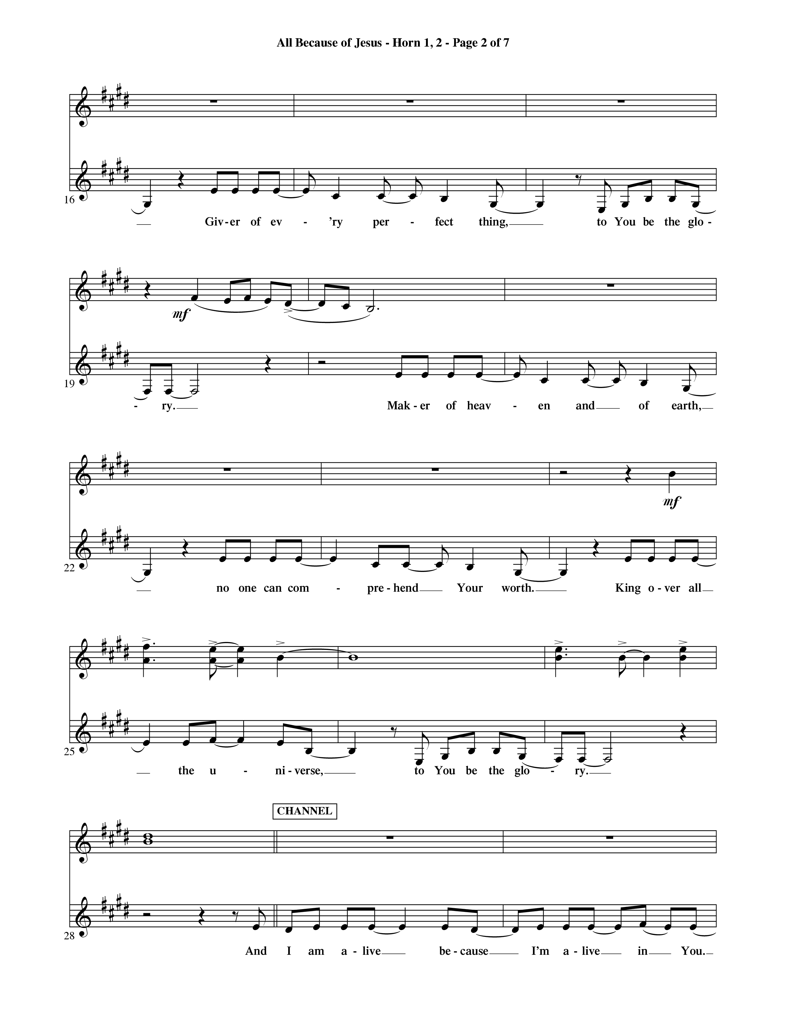 All Because Of Jesus (Choral Anthem SATB) French Horn (Word Music Choral / Orch. Michael Lawrence)