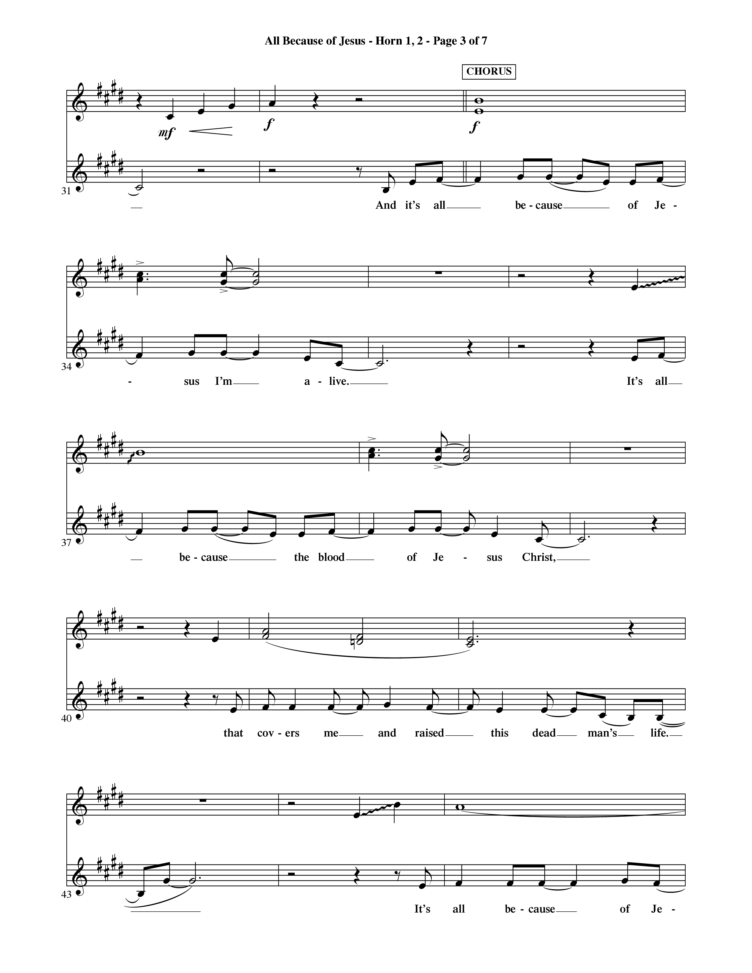 All Because Of Jesus (Choral Anthem SATB) French Horn (Word Music Choral / Orch. Michael Lawrence)
