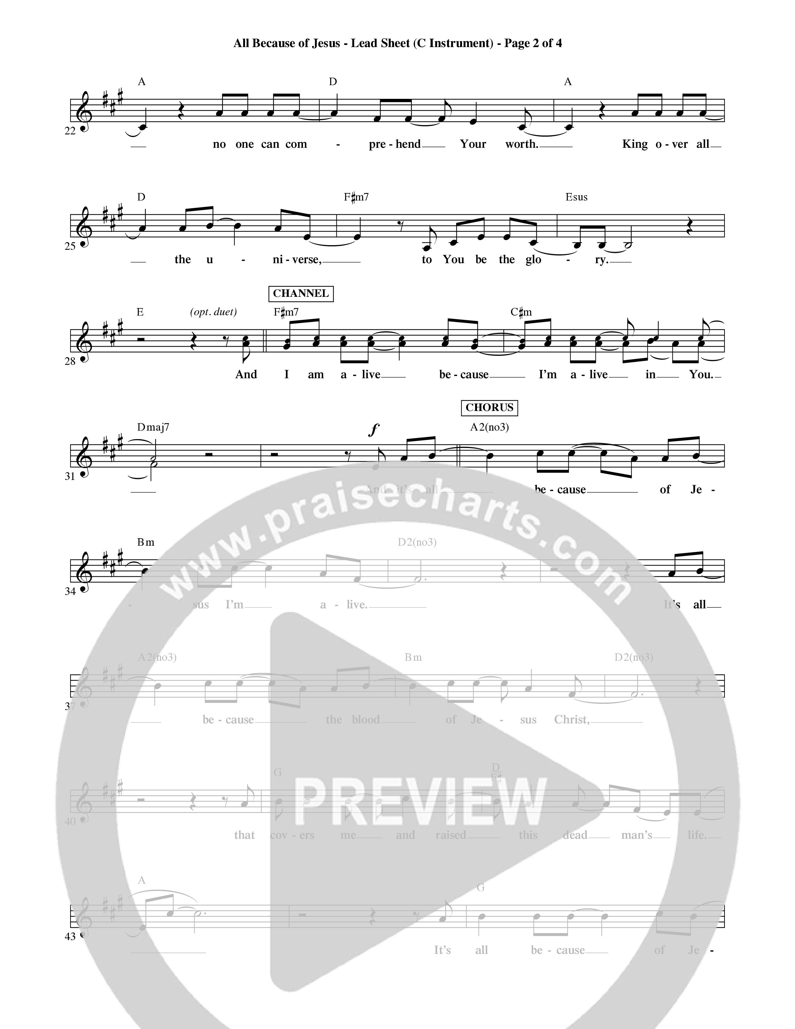 All Because Of Jesus (Choral Anthem SATB) Lead Sheet (Mel) (Word Music Choral / Orch. Michael Lawrence)