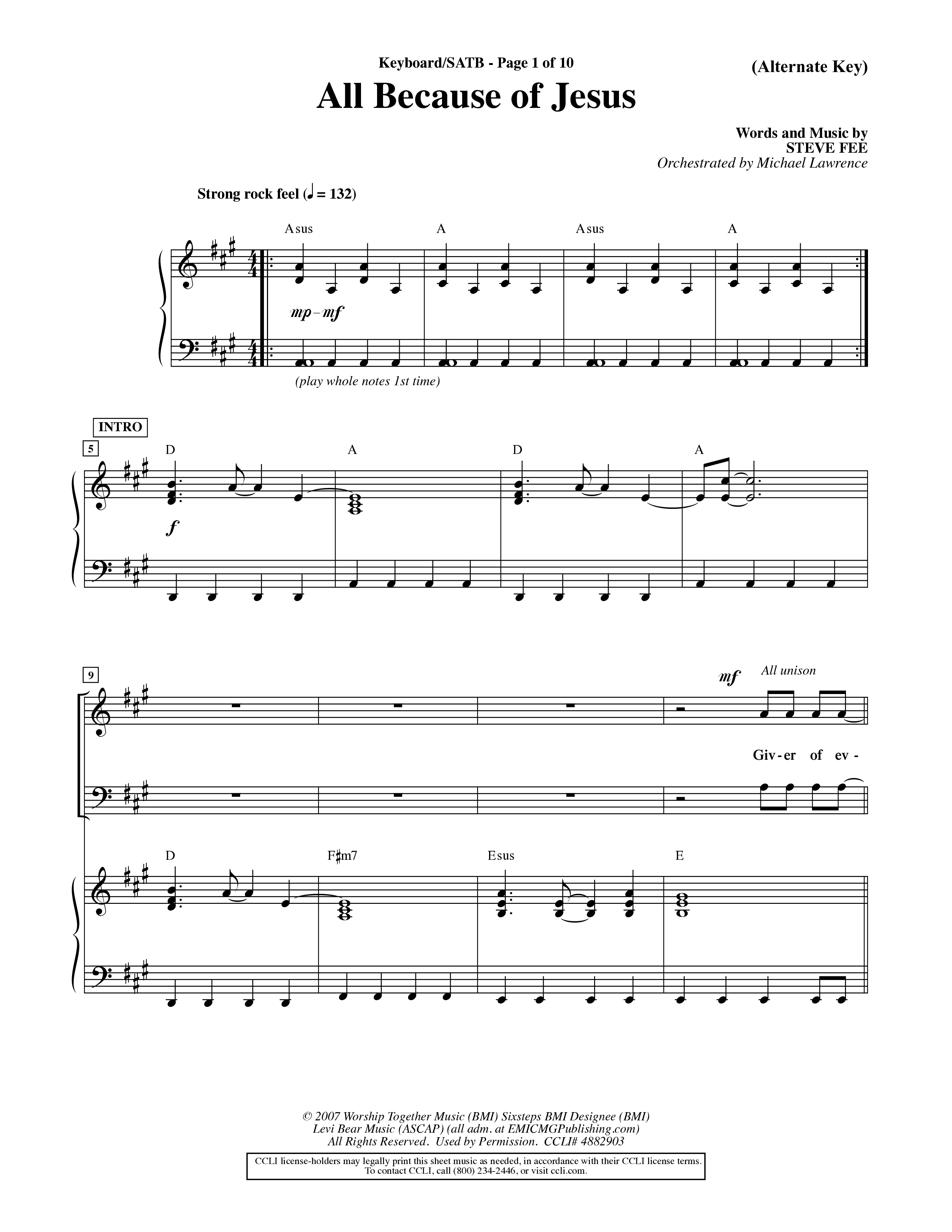 All Because Of Jesus (Choral Anthem SATB) Keyboard/Vocal (SATB) (Word Music Choral / Orch. Michael Lawrence)