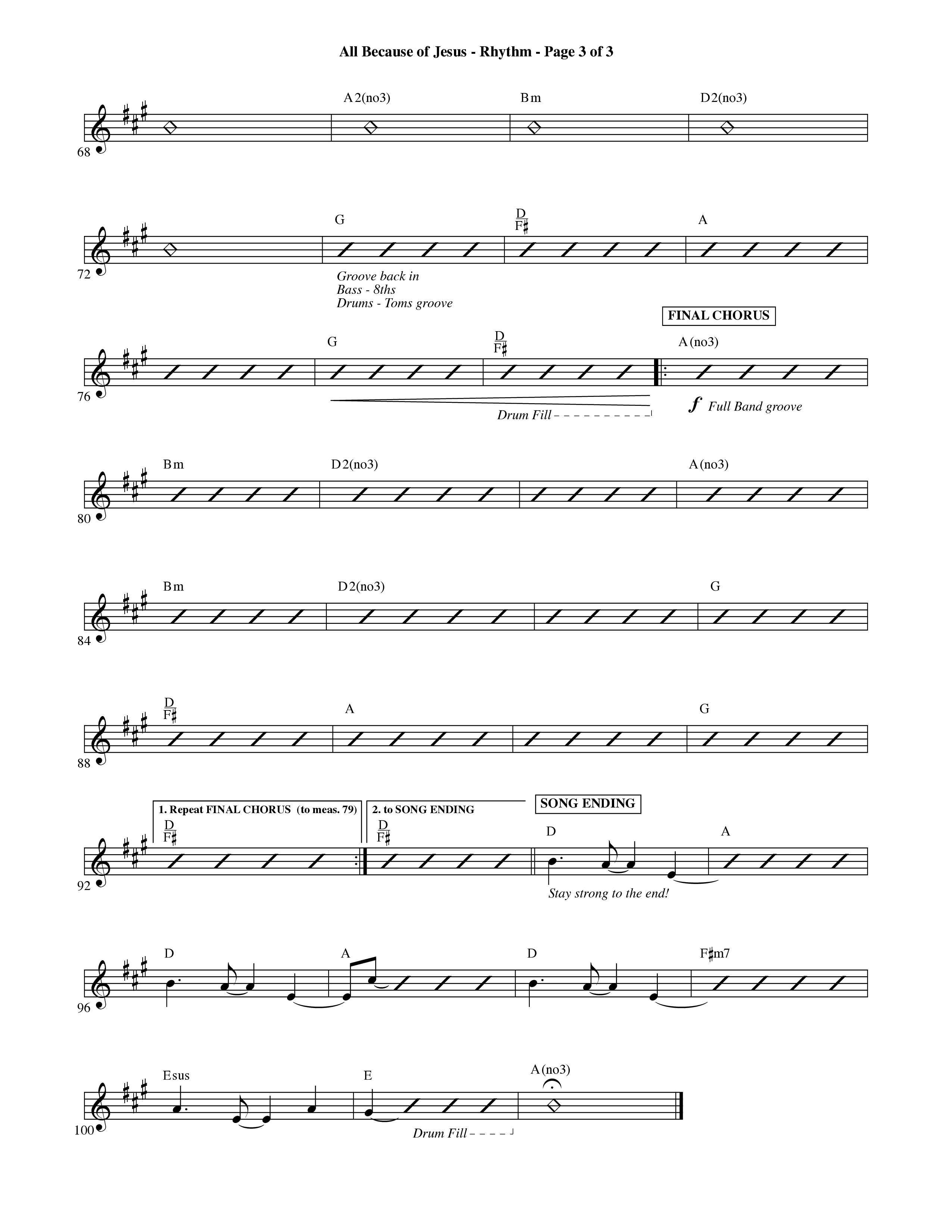 All Because Of Jesus (Choral Anthem SATB) Rhythm Chart (Word Music Choral / Orch. Michael Lawrence)