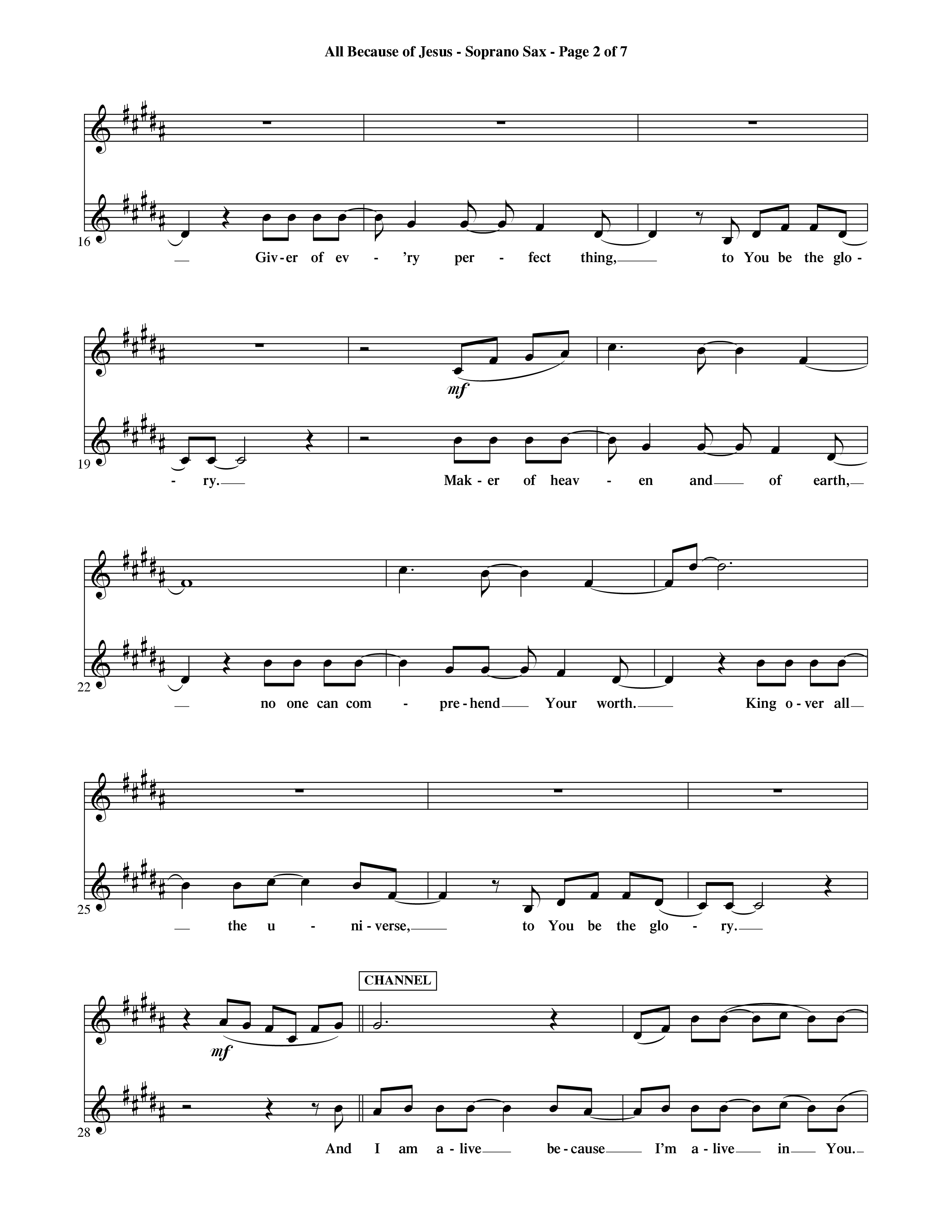 All Because Of Jesus (Choral Anthem SATB) Saxophone (Word Music Choral / Orch. Michael Lawrence)