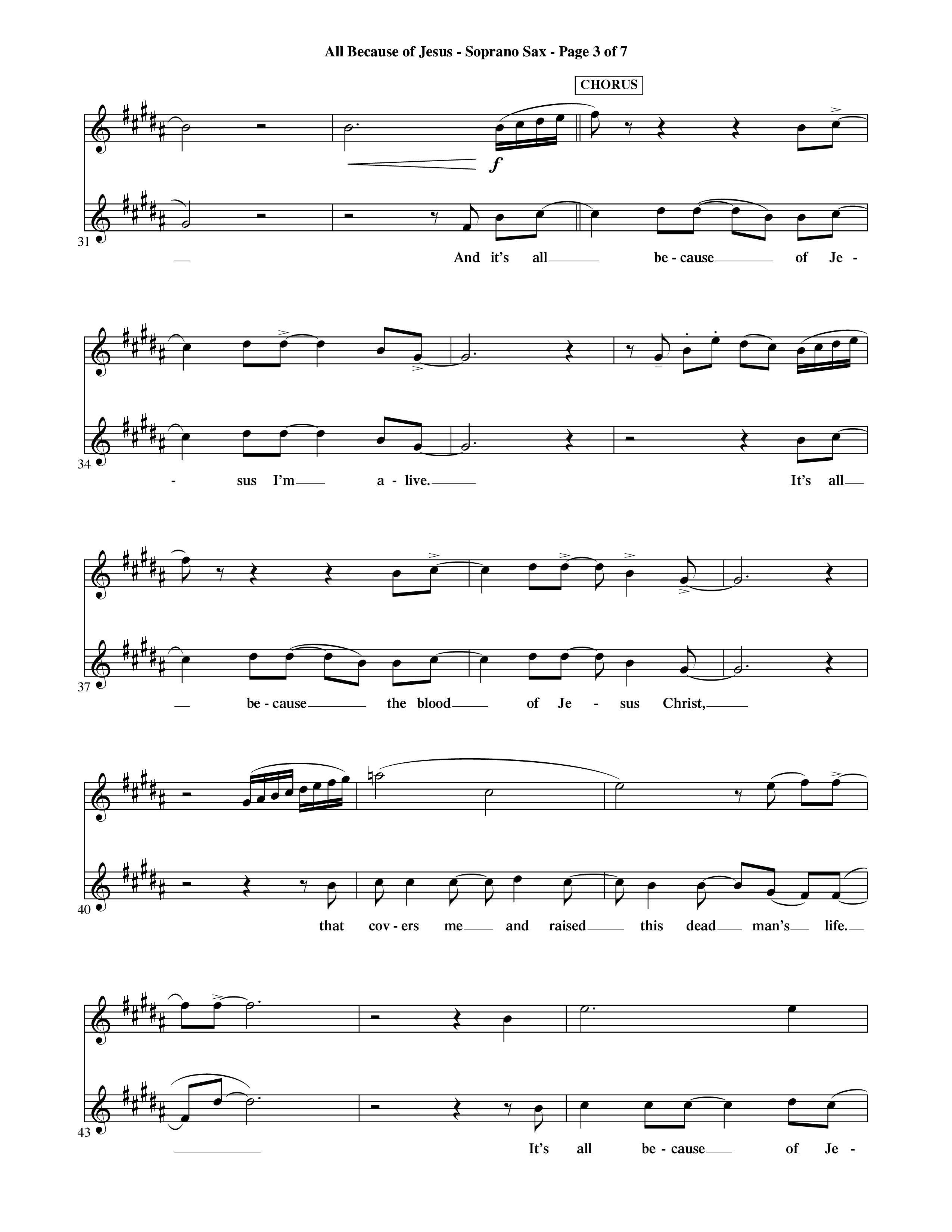 All Because Of Jesus (Choral Anthem SATB) Saxophone (Word Music Choral / Orch. Michael Lawrence)
