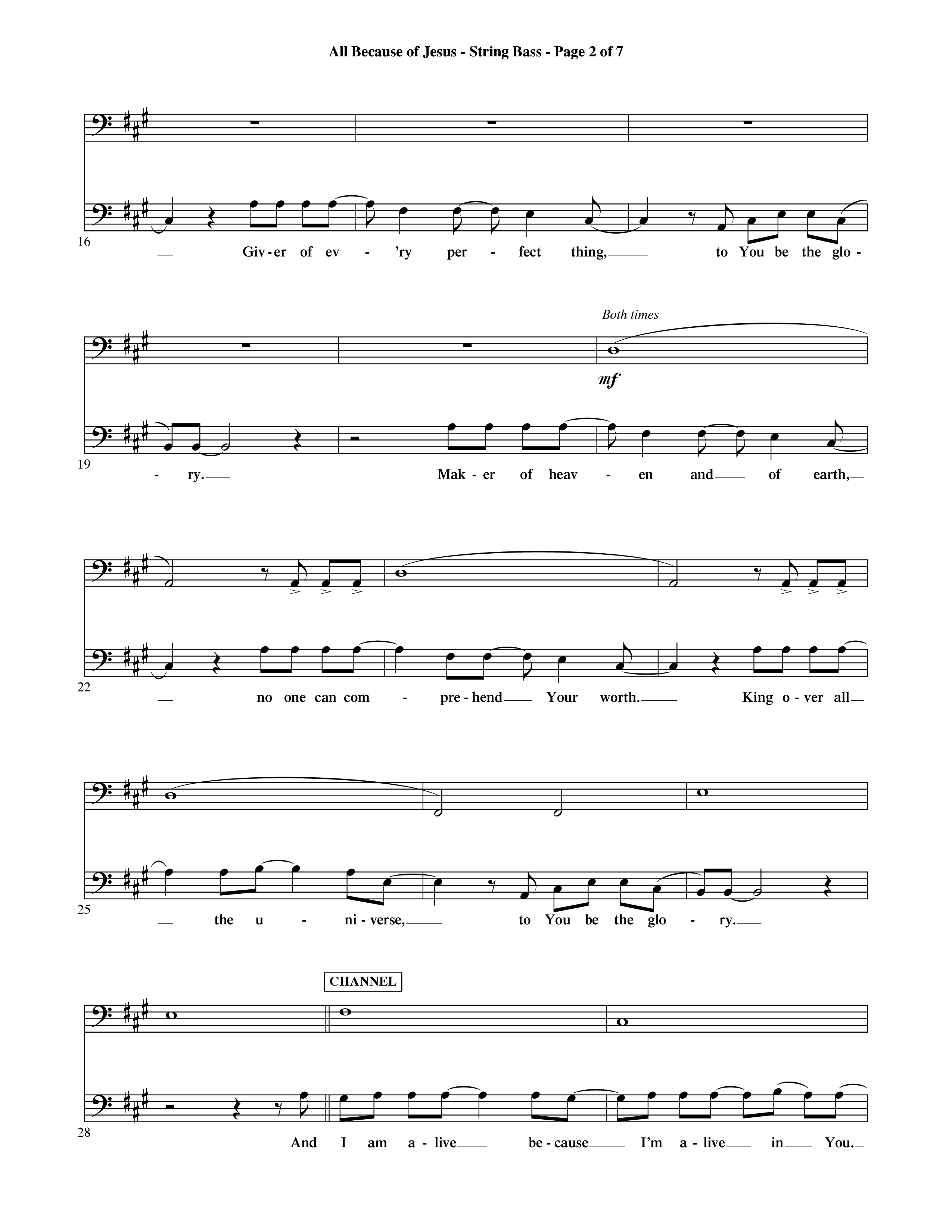 All Because Of Jesus (Choral Anthem SATB) String Bass (Word Music Choral / Orch. Michael Lawrence)