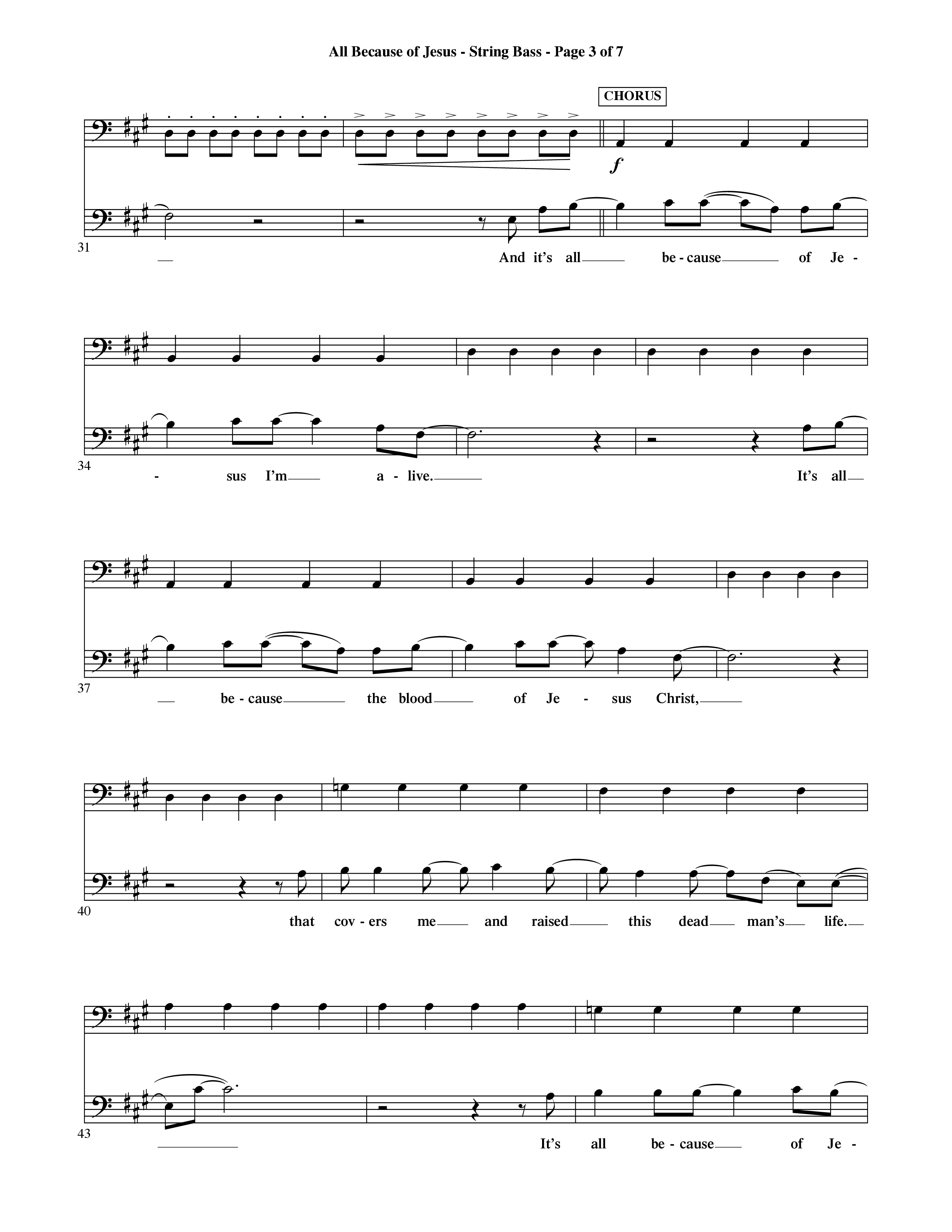 All Because Of Jesus (Choral Anthem SATB) String Bass (Word Music Choral / Orch. Michael Lawrence)