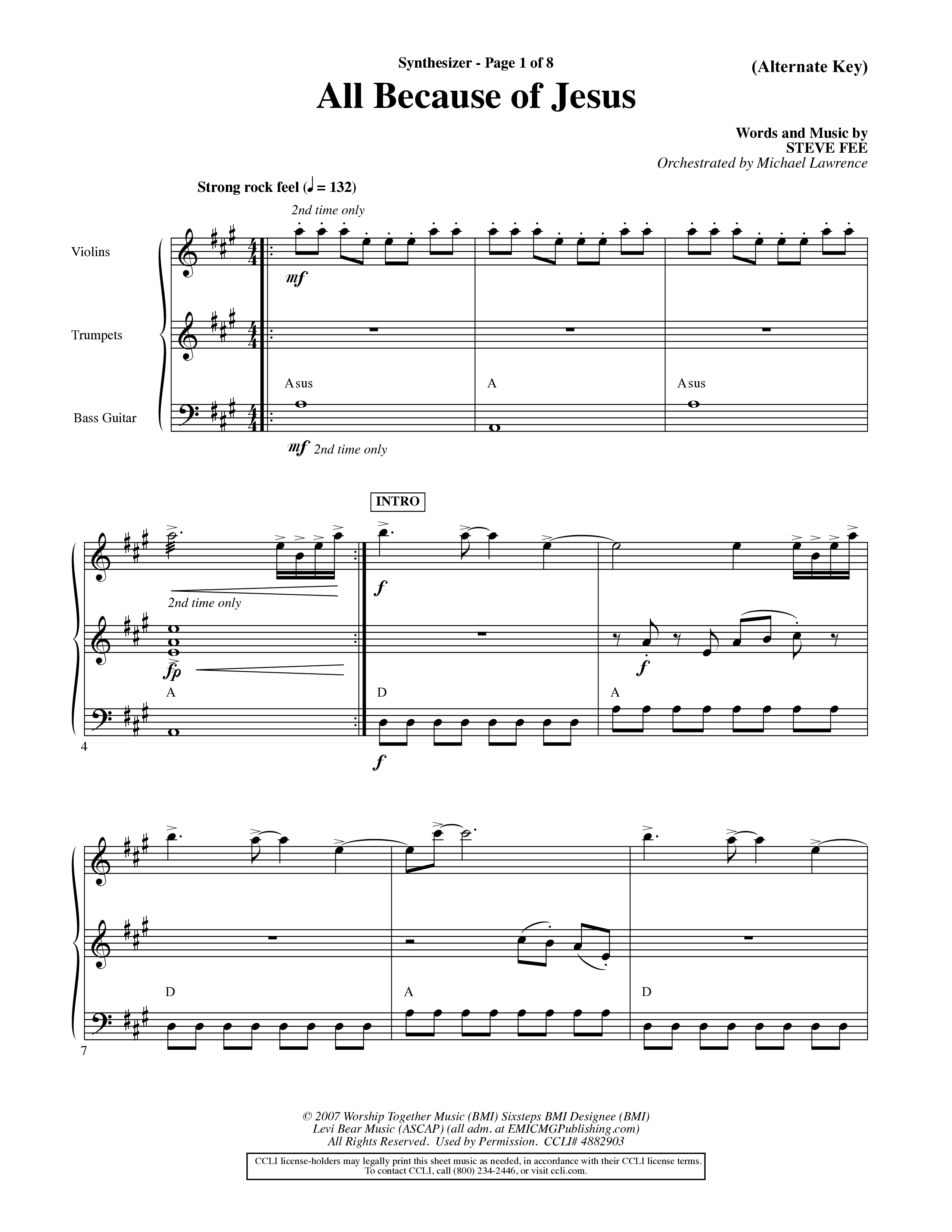 All Because Of Jesus (Choral Anthem SATB) Synth (Word Music Choral / Orch. Michael Lawrence)