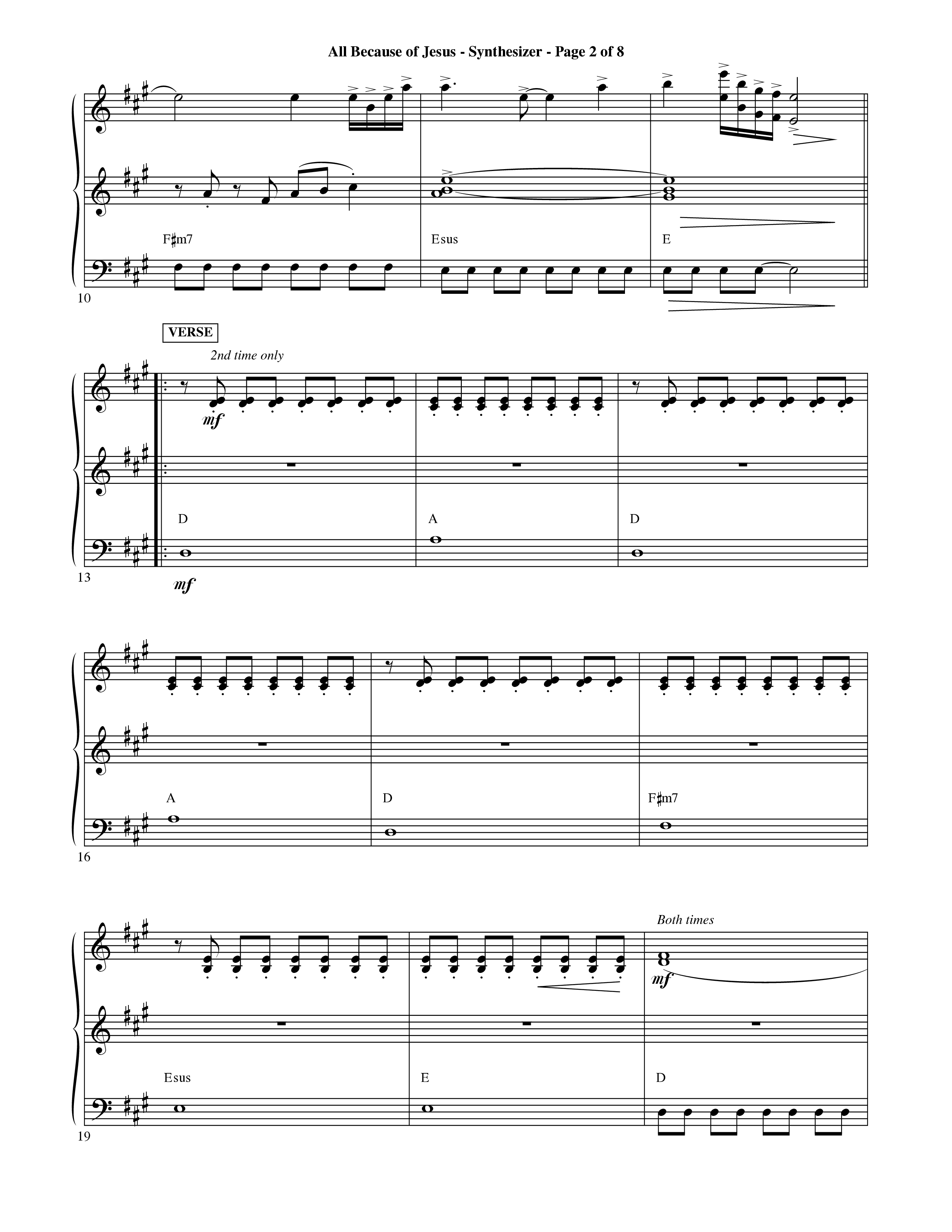 All Because Of Jesus (Choral Anthem SATB) Synth (Word Music Choral / Orch. Michael Lawrence)