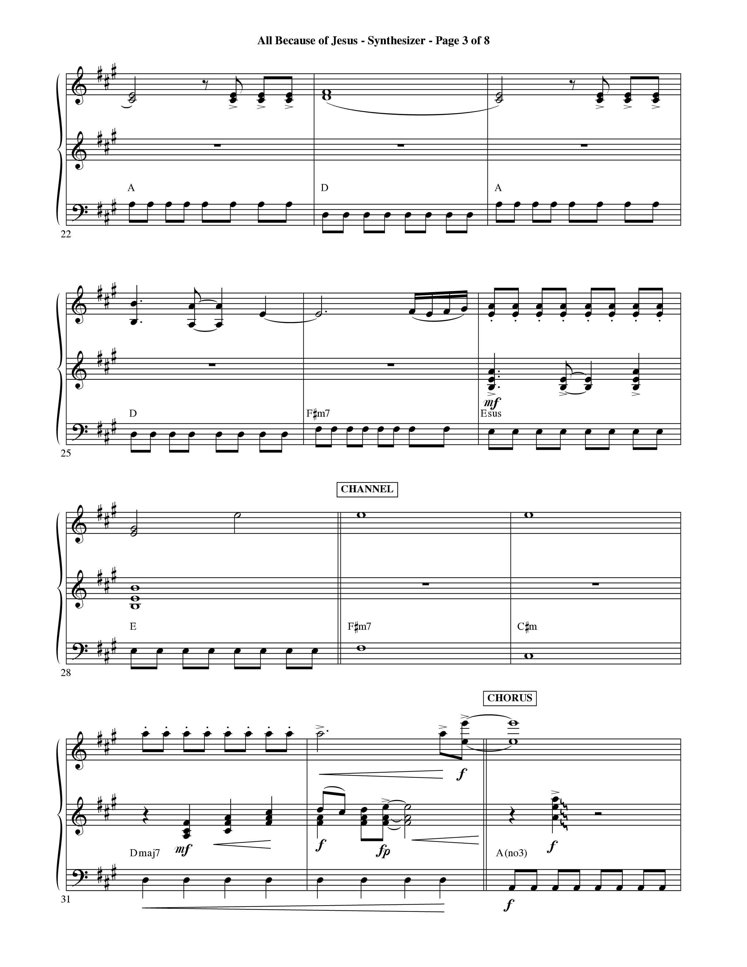 All Because Of Jesus (Choral Anthem SATB) Synth (Word Music Choral / Orch. Michael Lawrence)