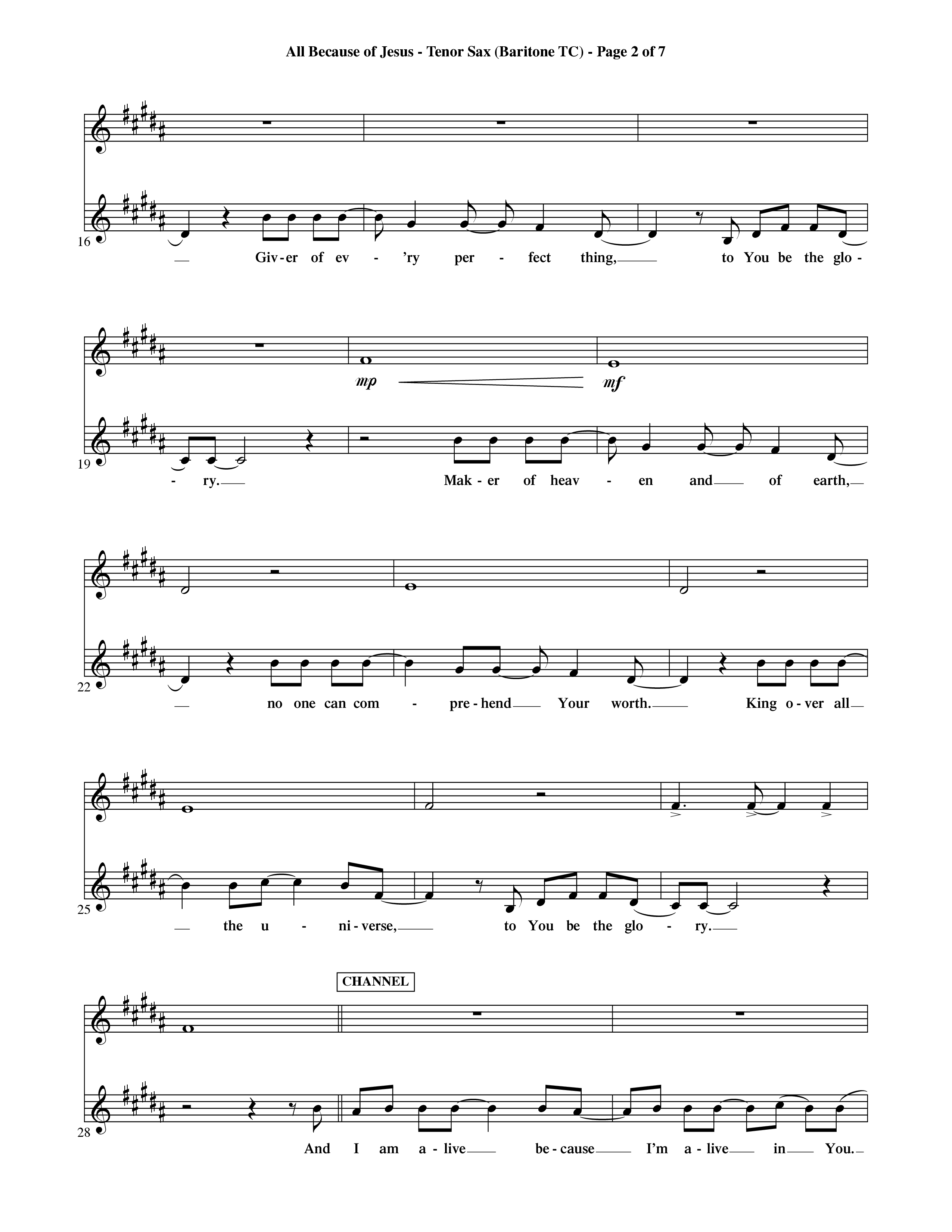 All Because Of Jesus (Choral Anthem SATB) Tenor Sax/Baritone T.C. (Word Music Choral / Orch. Michael Lawrence)