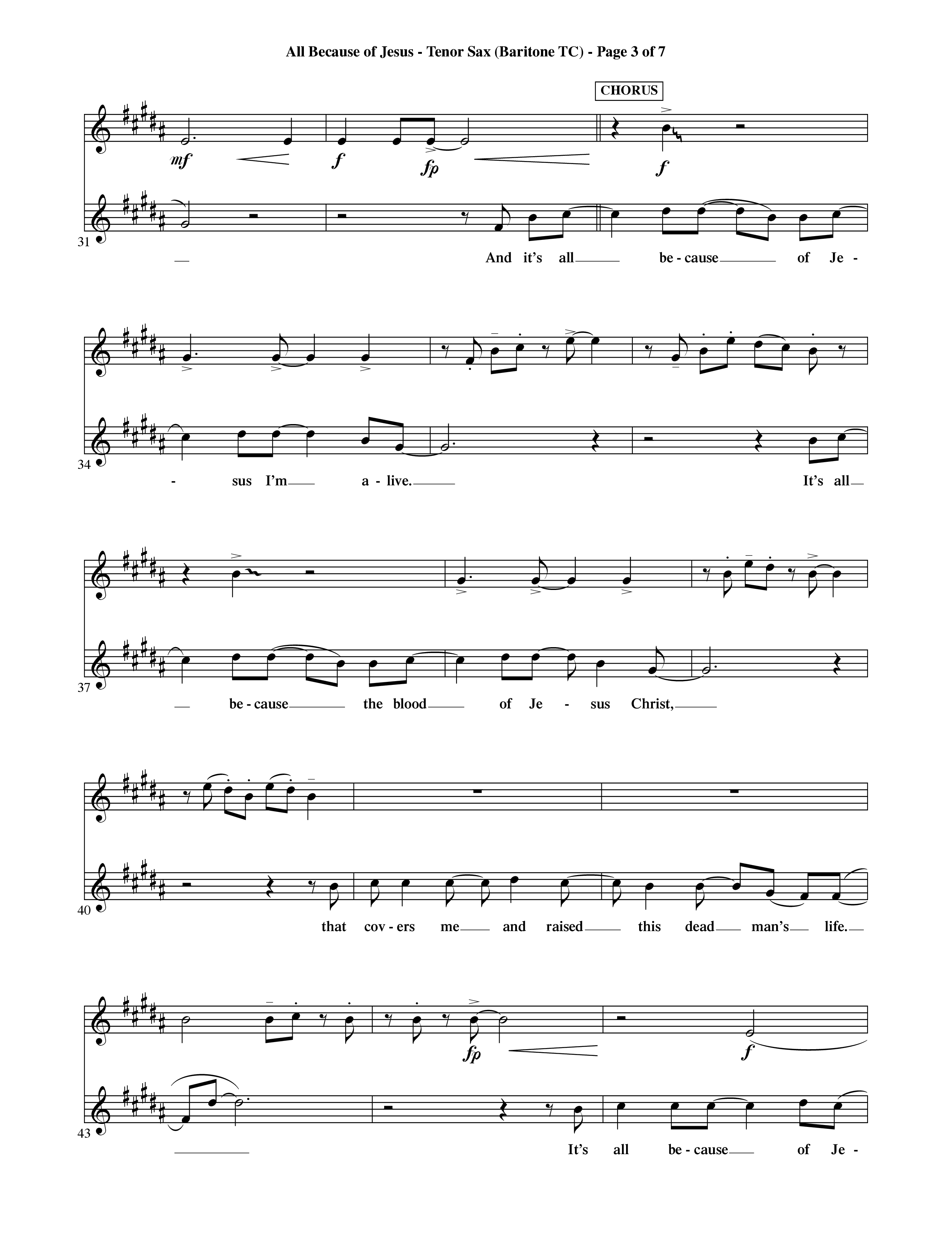 All Because Of Jesus (Choral Anthem SATB) Tenor Sax/Baritone T.C. (Word Music Choral / Orch. Michael Lawrence)