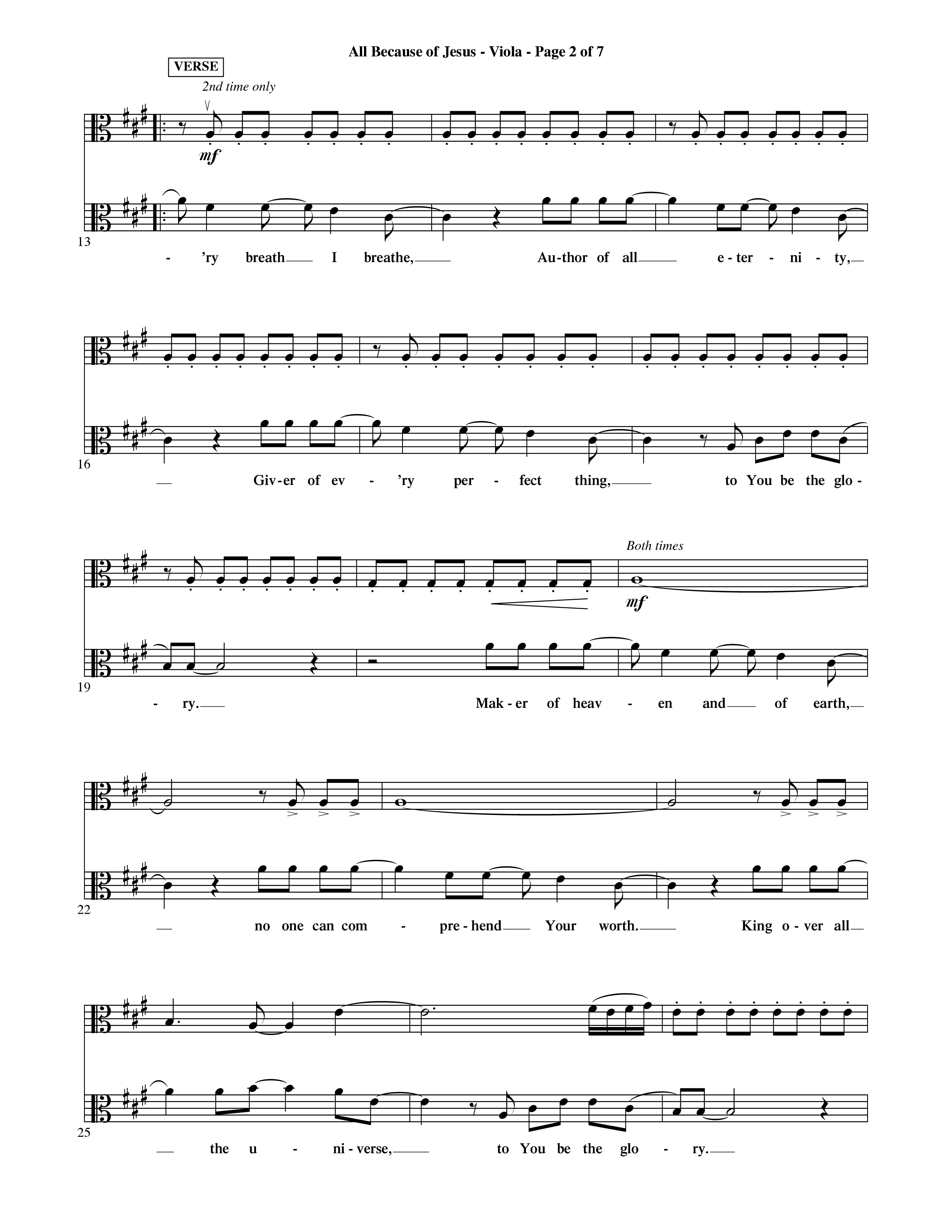 All Because Of Jesus (Choral Anthem SATB) Viola (Word Music Choral / Orch. Michael Lawrence)
