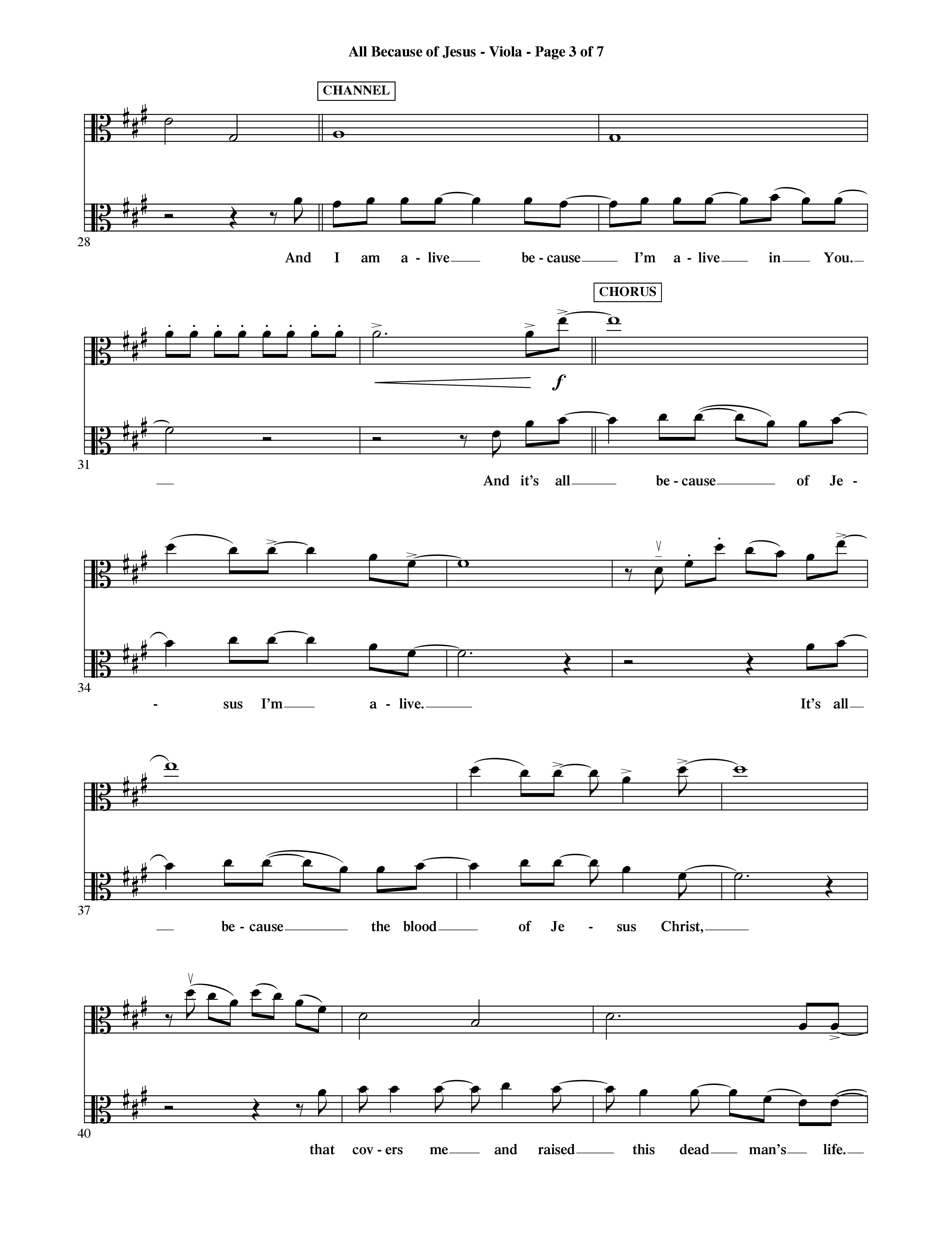 All Because Of Jesus (Choral Anthem SATB) Viola (Word Music Choral / Orch. Michael Lawrence)