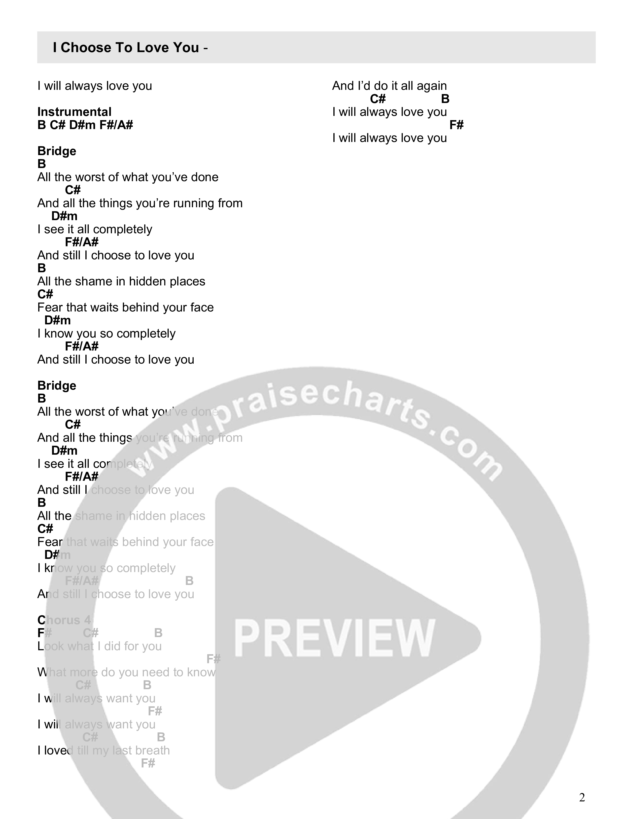 I Choose To Love You Chord Chart (Rivers Crossing Worship)