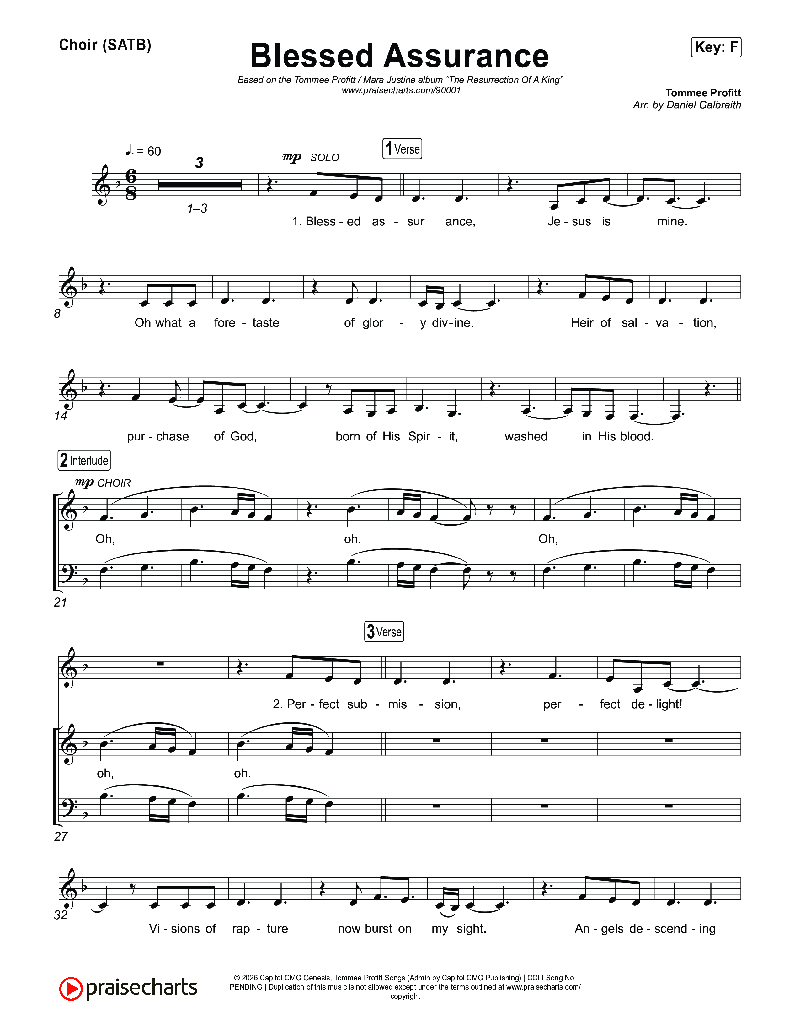 Blessed Assurance Choir Sheet (SATB) (Tommee Profitt)