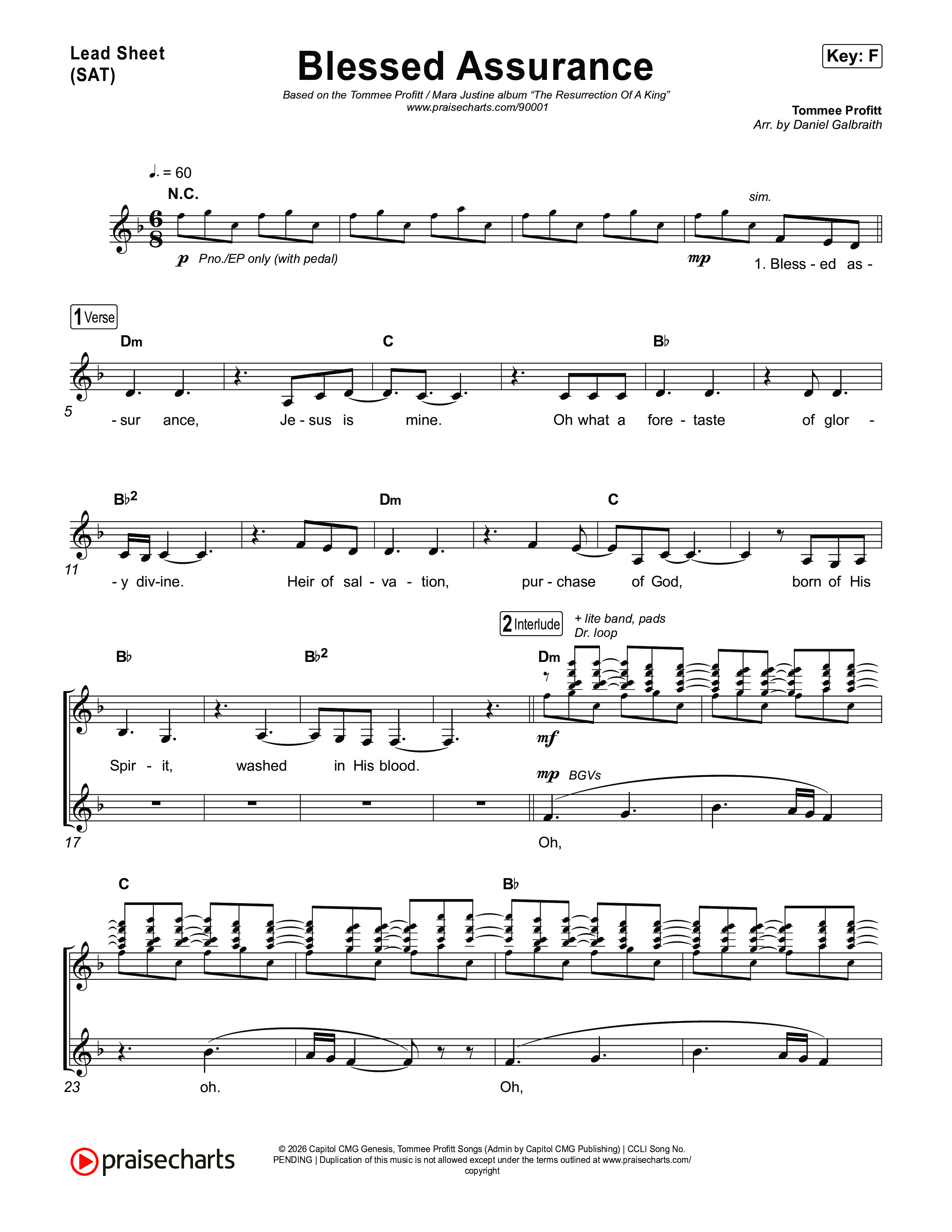 Blessed Assurance Lead Sheet (SAT) (Tommee Profitt)