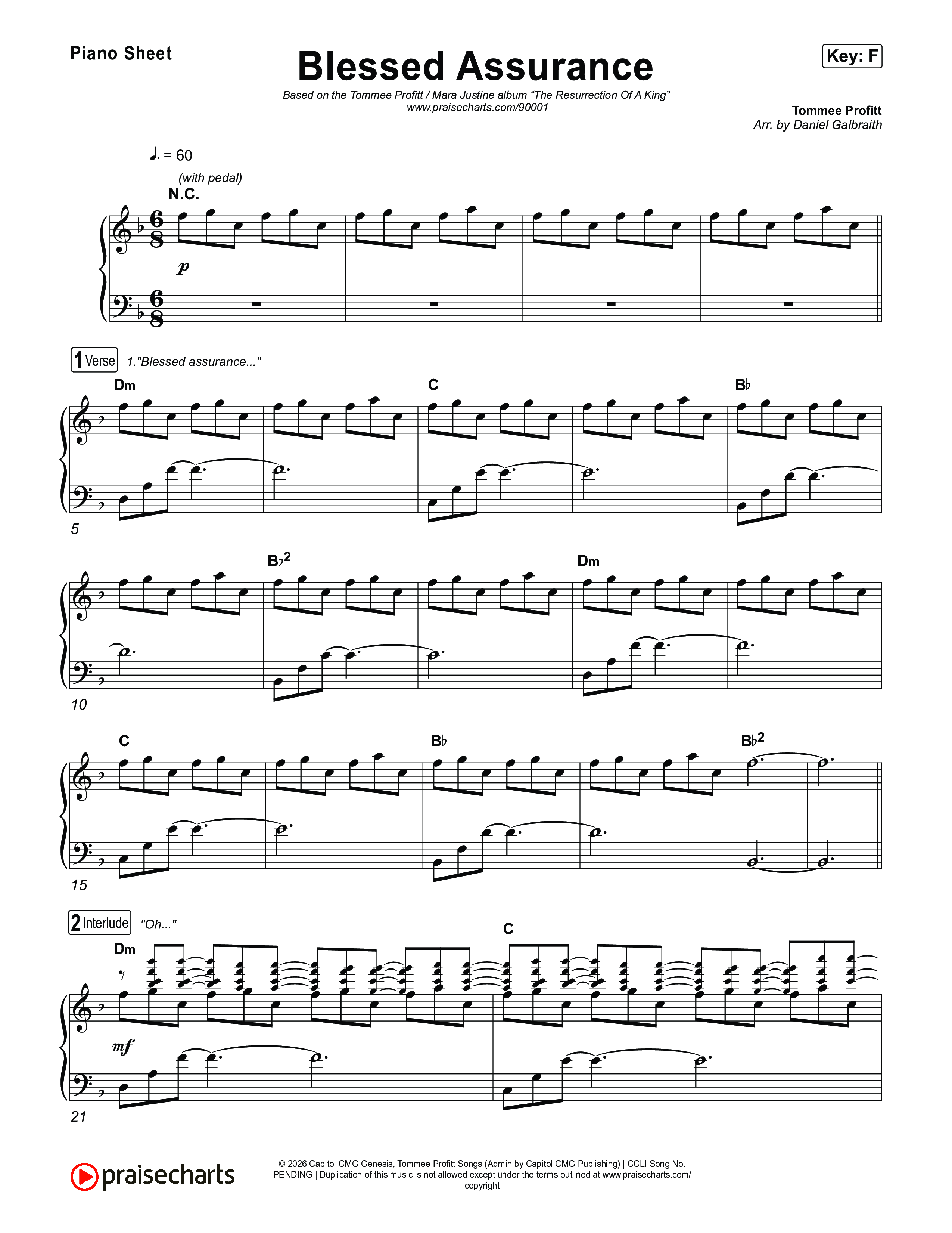 Blessed Assurance Piano Sheet (Tommee Profitt)