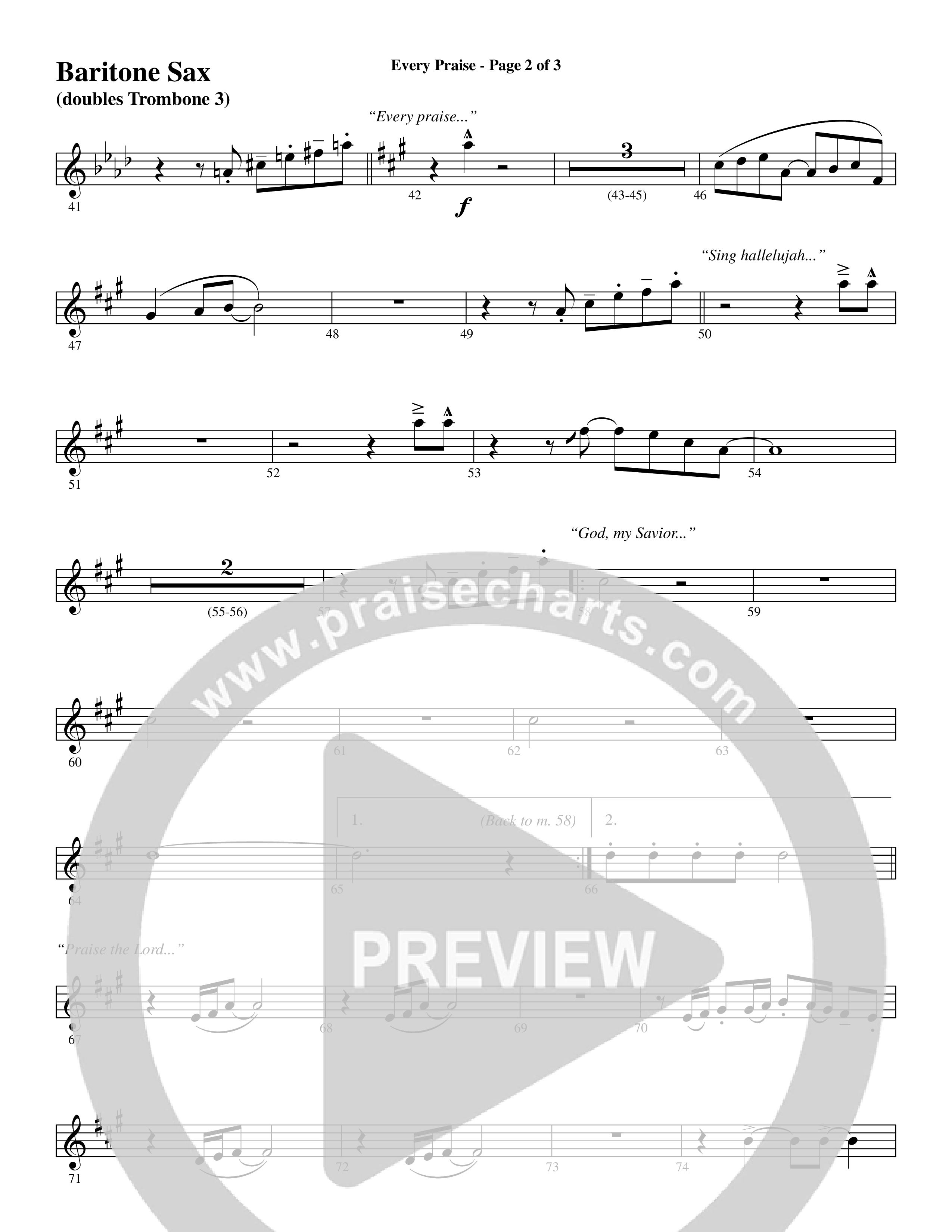 Every Praise (Choral Anthem SATB) Bari Sax (Word Music Choral / Arr. Dave Williamson)