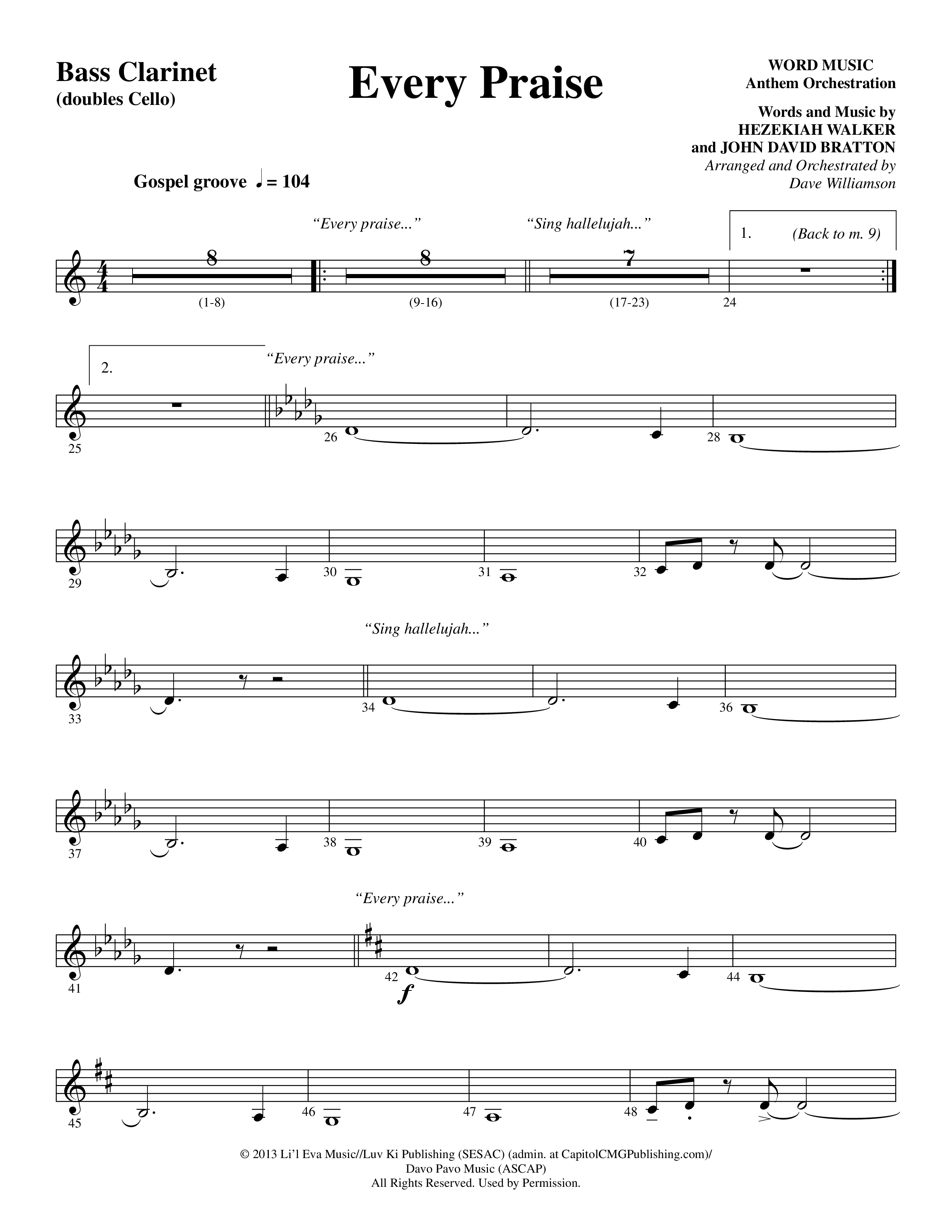 Every Praise (Choral Anthem SATB) Bass Clarinet (Word Music Choral / Arr. Dave Williamson)