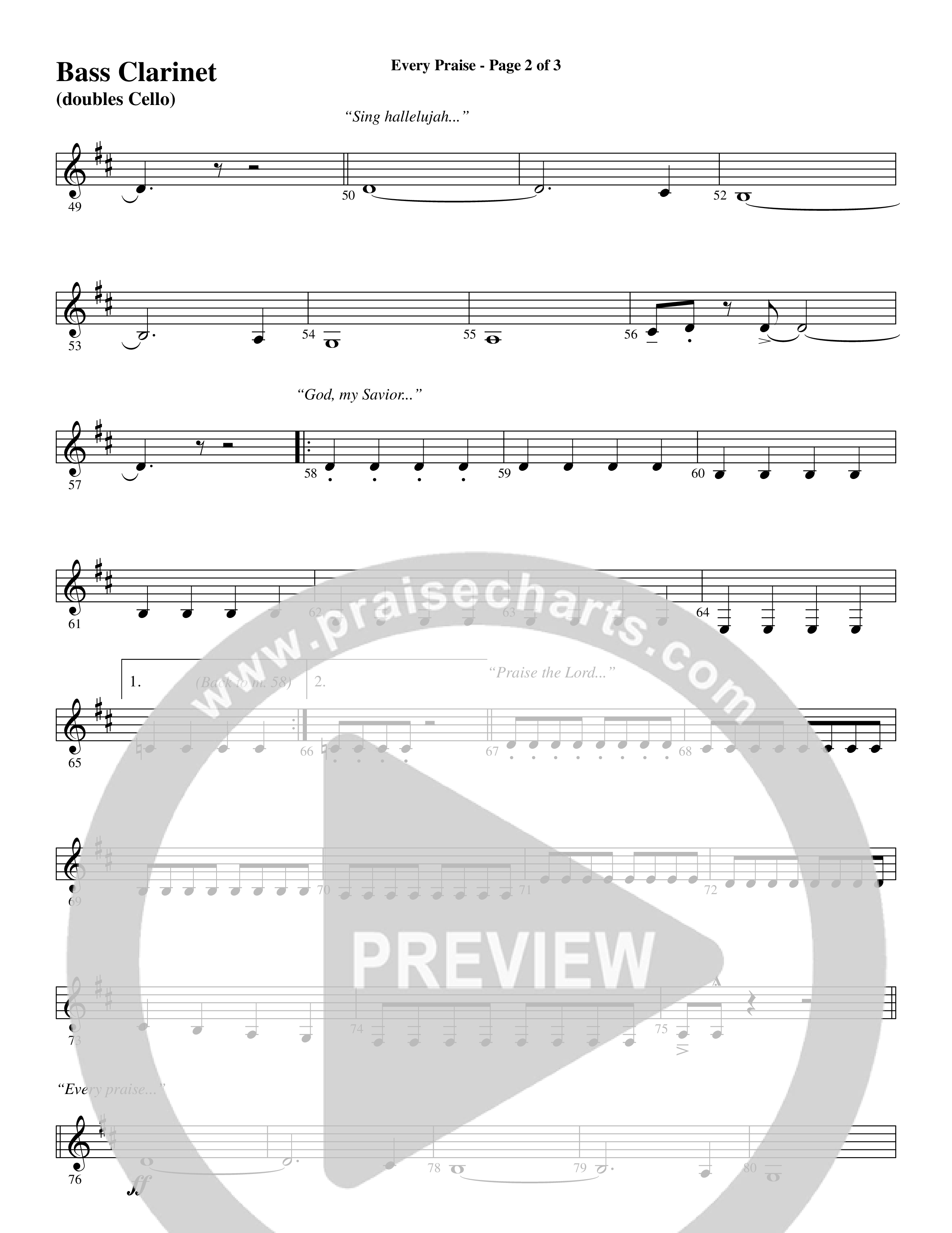Every Praise (Choral Anthem SATB) Bass Clarinet (Word Music Choral / Arr. Dave Williamson)
