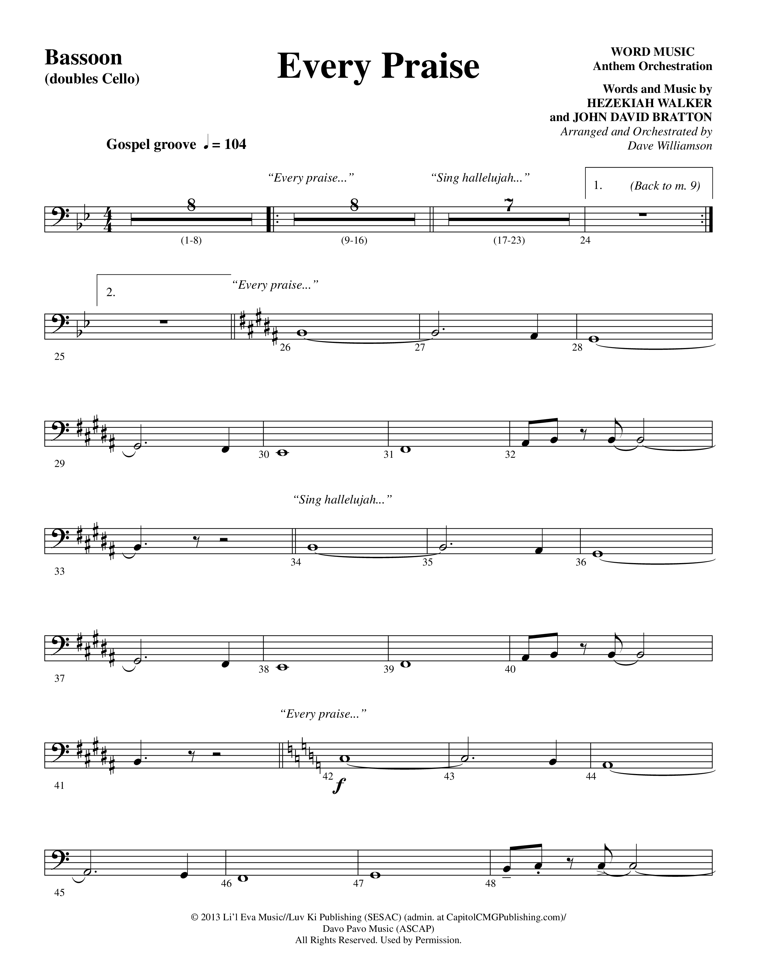 Every Praise (Choral Anthem SATB) Bassoon (Word Music Choral / Arr. Dave Williamson)