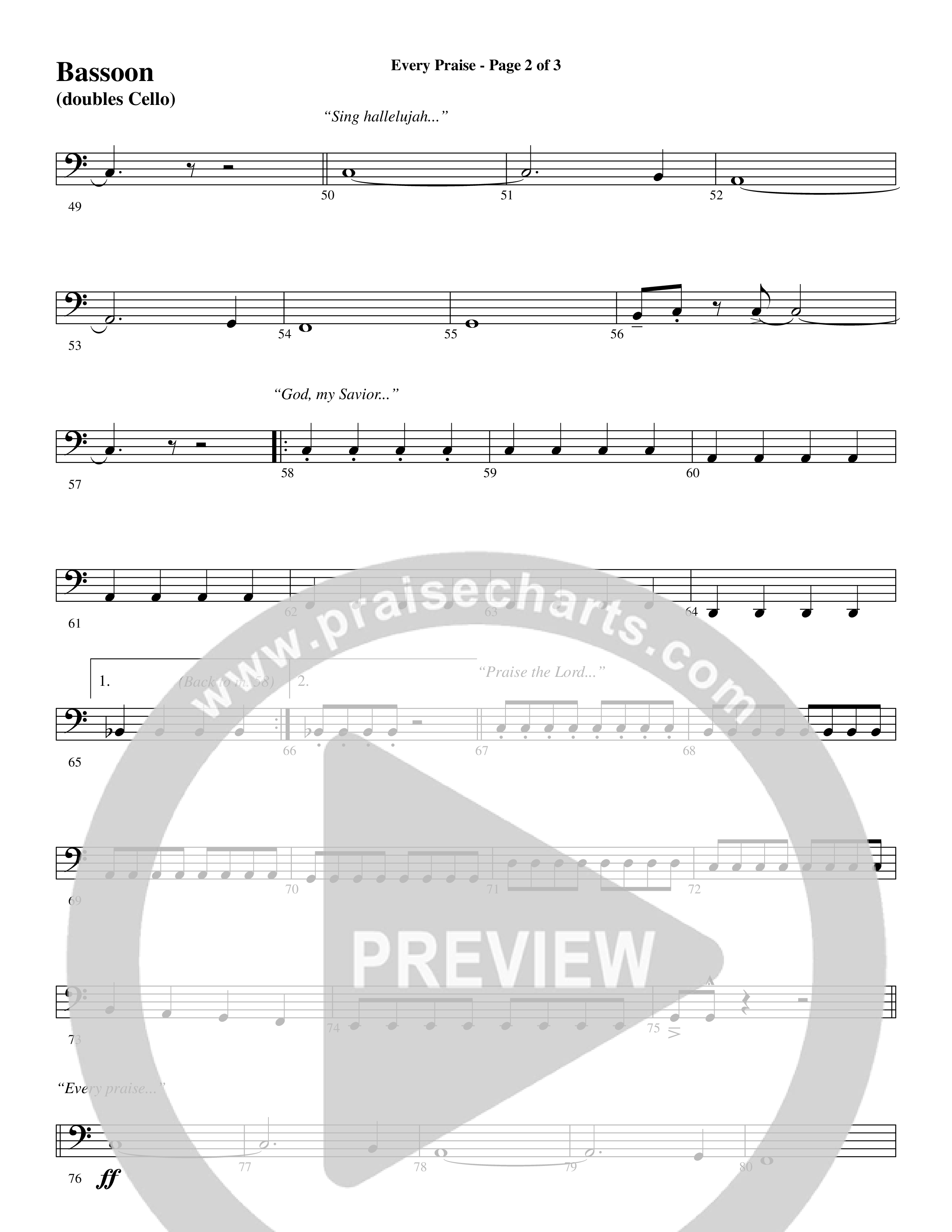 Every Praise (Choral Anthem SATB) Bassoon (Word Music Choral / Arr. Dave Williamson)