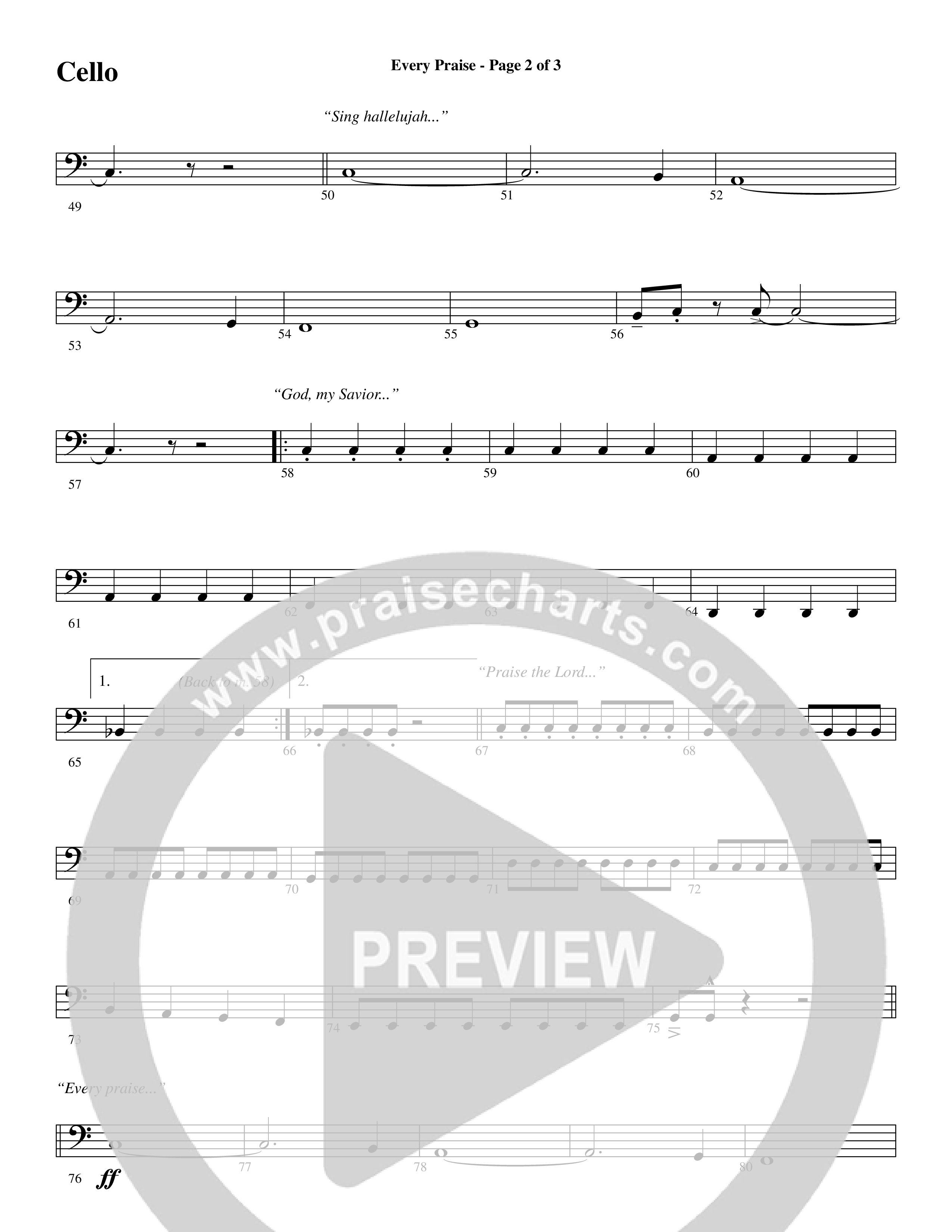 Every Praise (Choral Anthem SATB) Cello (Word Music Choral / Arr. Dave Williamson)