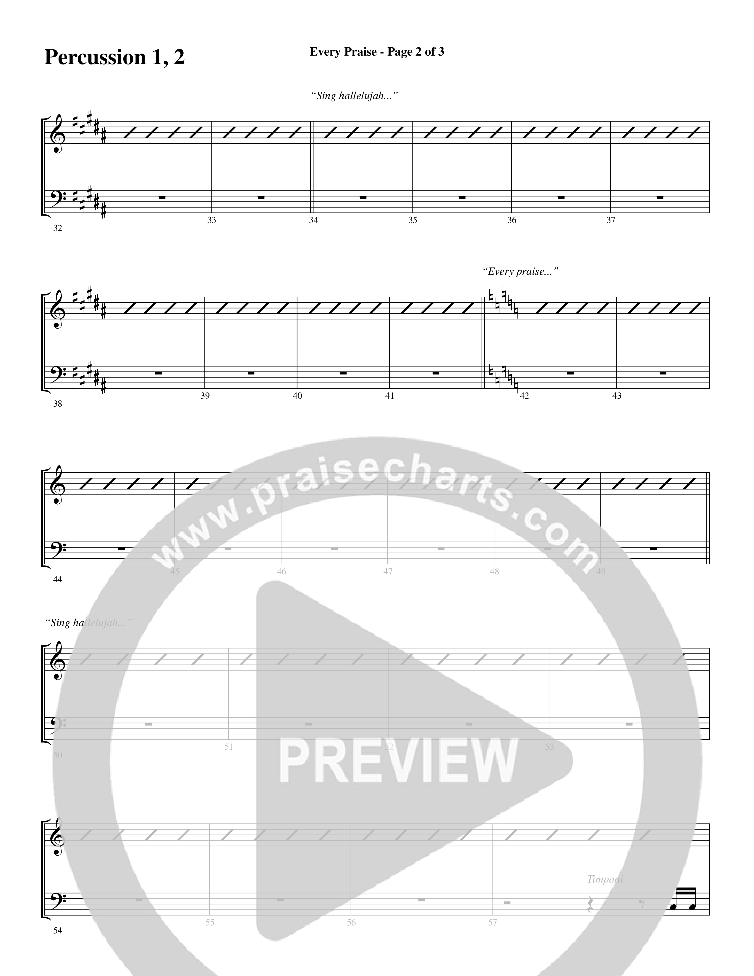 Every Praise (Choral Anthem SATB) Percussion 1/2 (Word Music Choral / Arr. Dave Williamson)