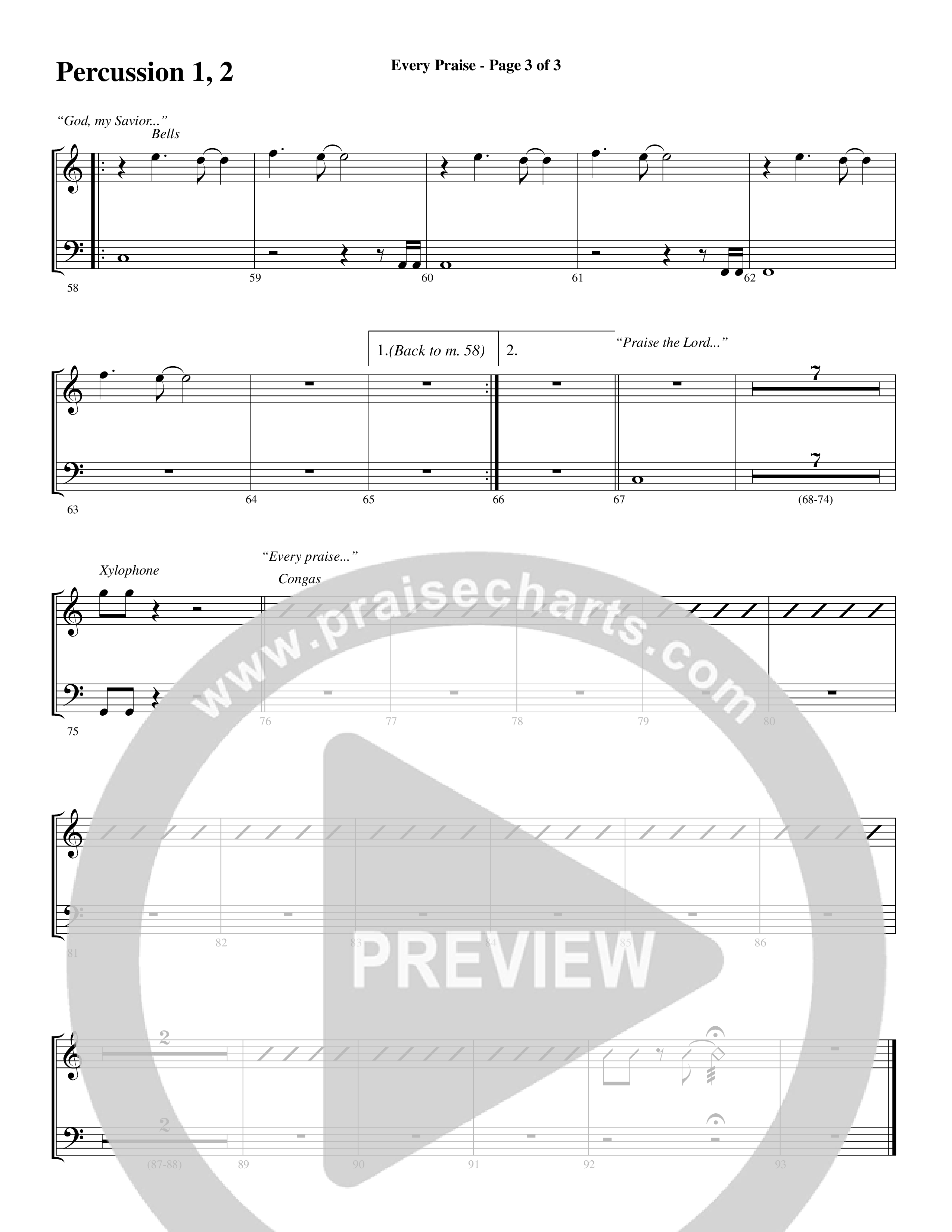 Every Praise (Choral Anthem SATB) Percussion 1/2 (Word Music Choral / Arr. Dave Williamson)
