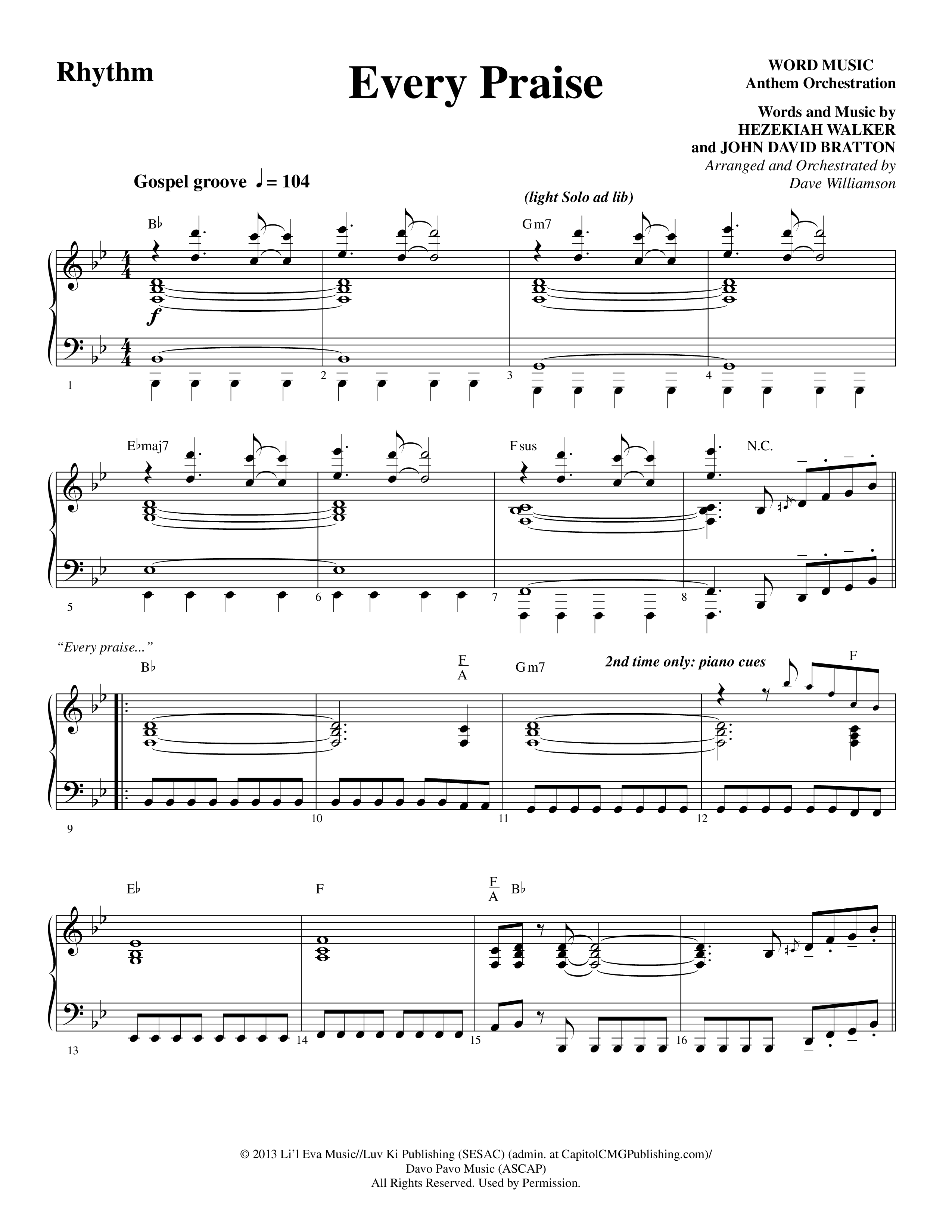 Every Praise (Choral Anthem SATB) Rhythm Chart (Word Music Choral / Arr. Dave Williamson)