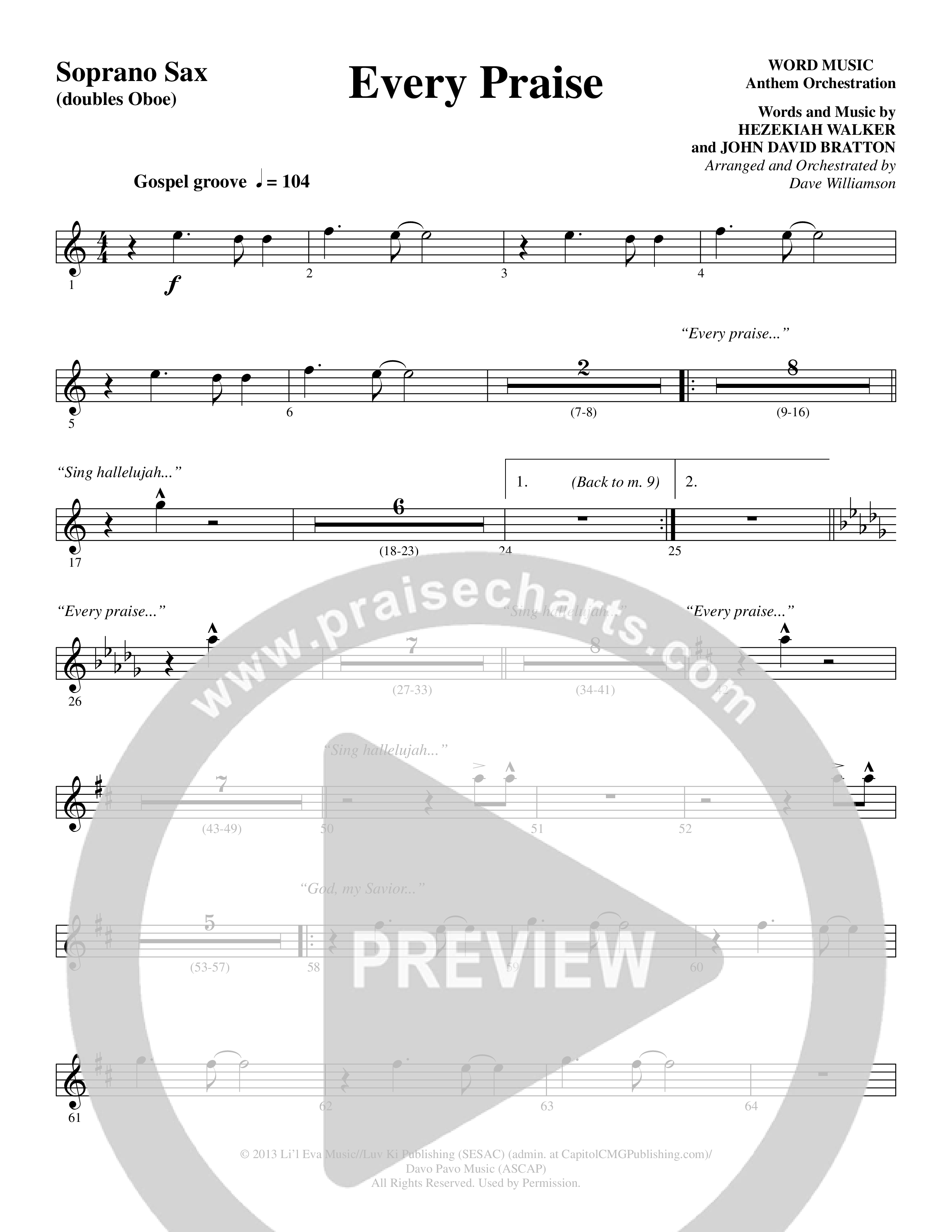 Every Praise (Choral Anthem SATB) Soprano Sax (Word Music Choral / Arr. Dave Williamson)