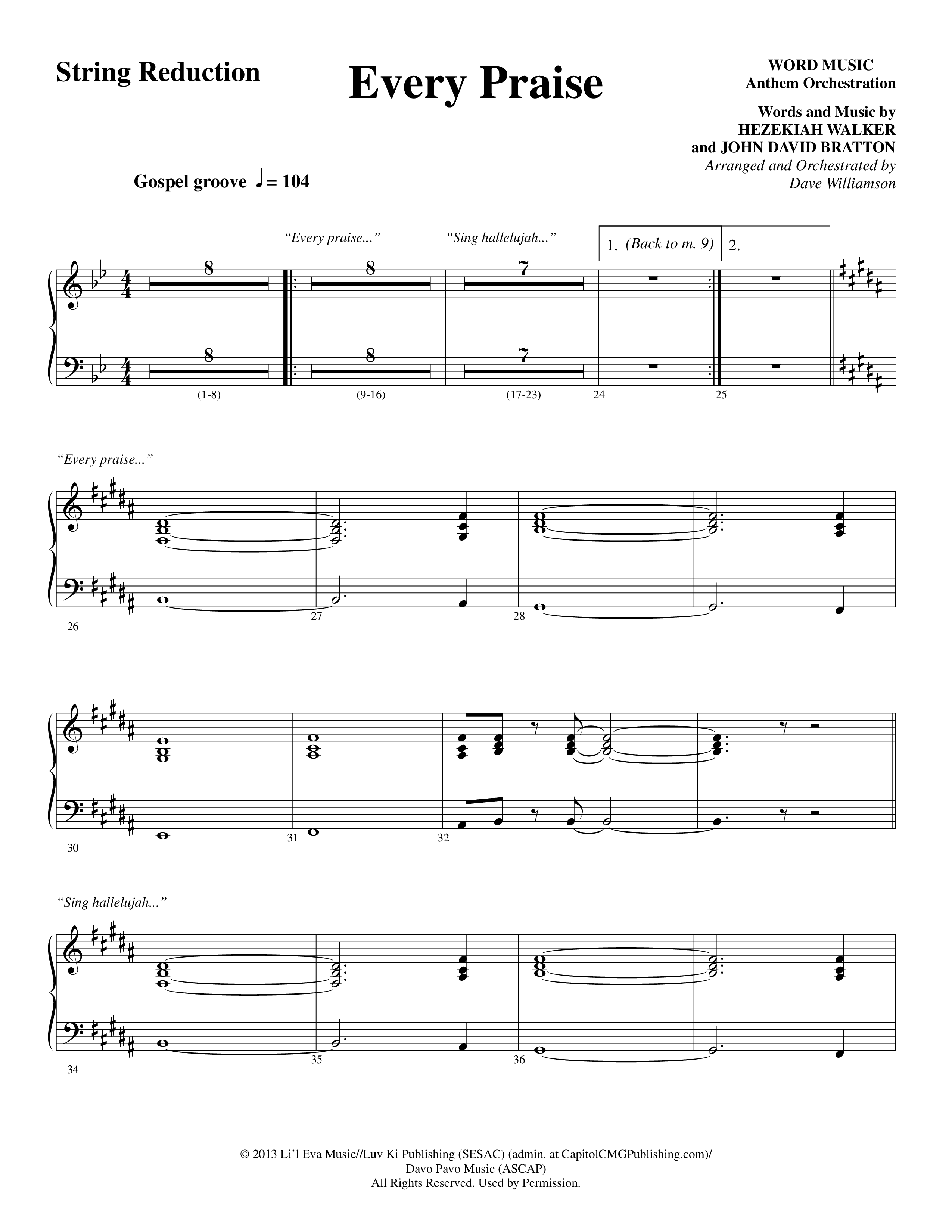 Every Praise (Choral Anthem SATB) String Reduction (Word Music Choral / Arr. Dave Williamson)
