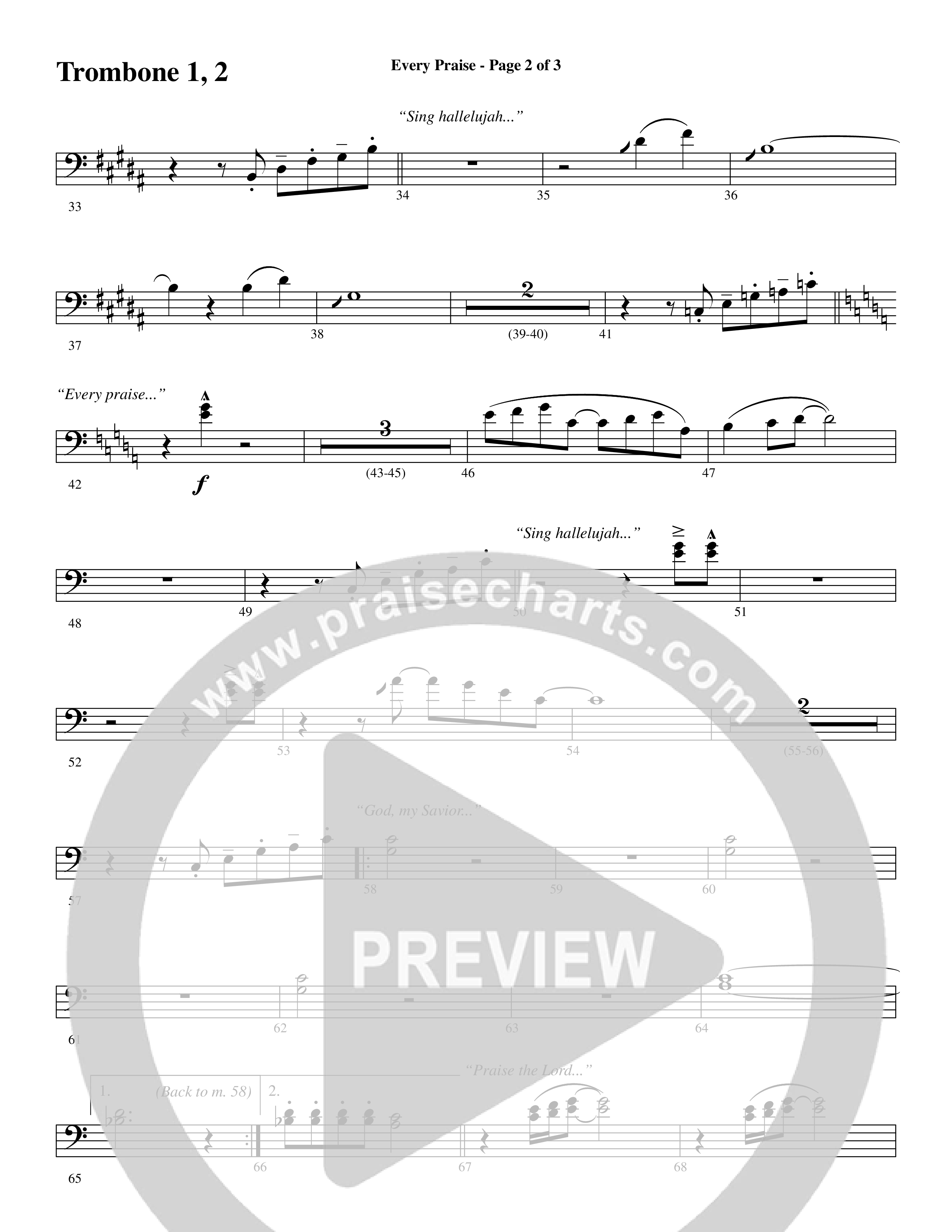 Every Praise (Choral Anthem SATB) Trombone 1/2 (Word Music Choral / Arr. Dave Williamson)