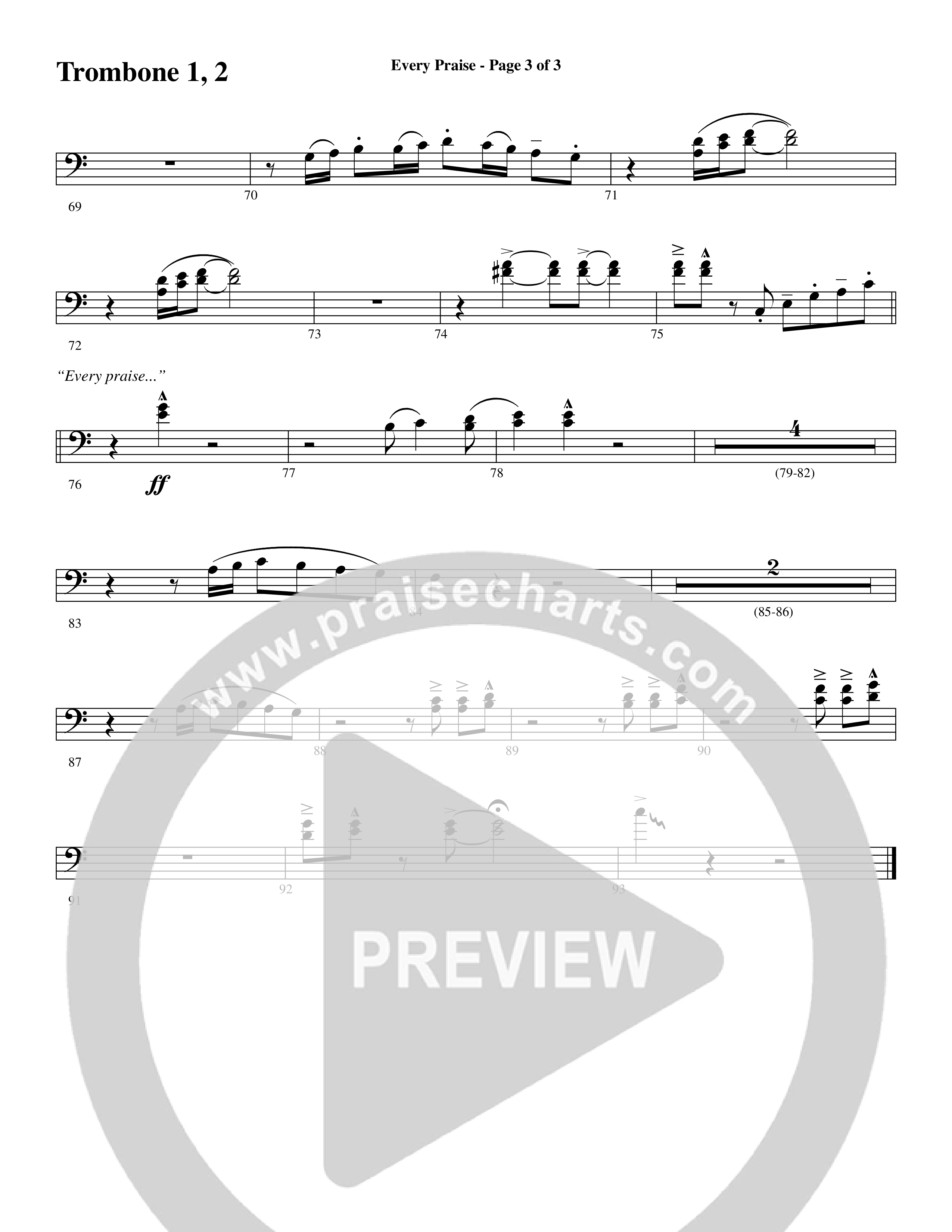 Every Praise (Choral Anthem SATB) Trombone 1/2 (Word Music Choral / Arr. Dave Williamson)