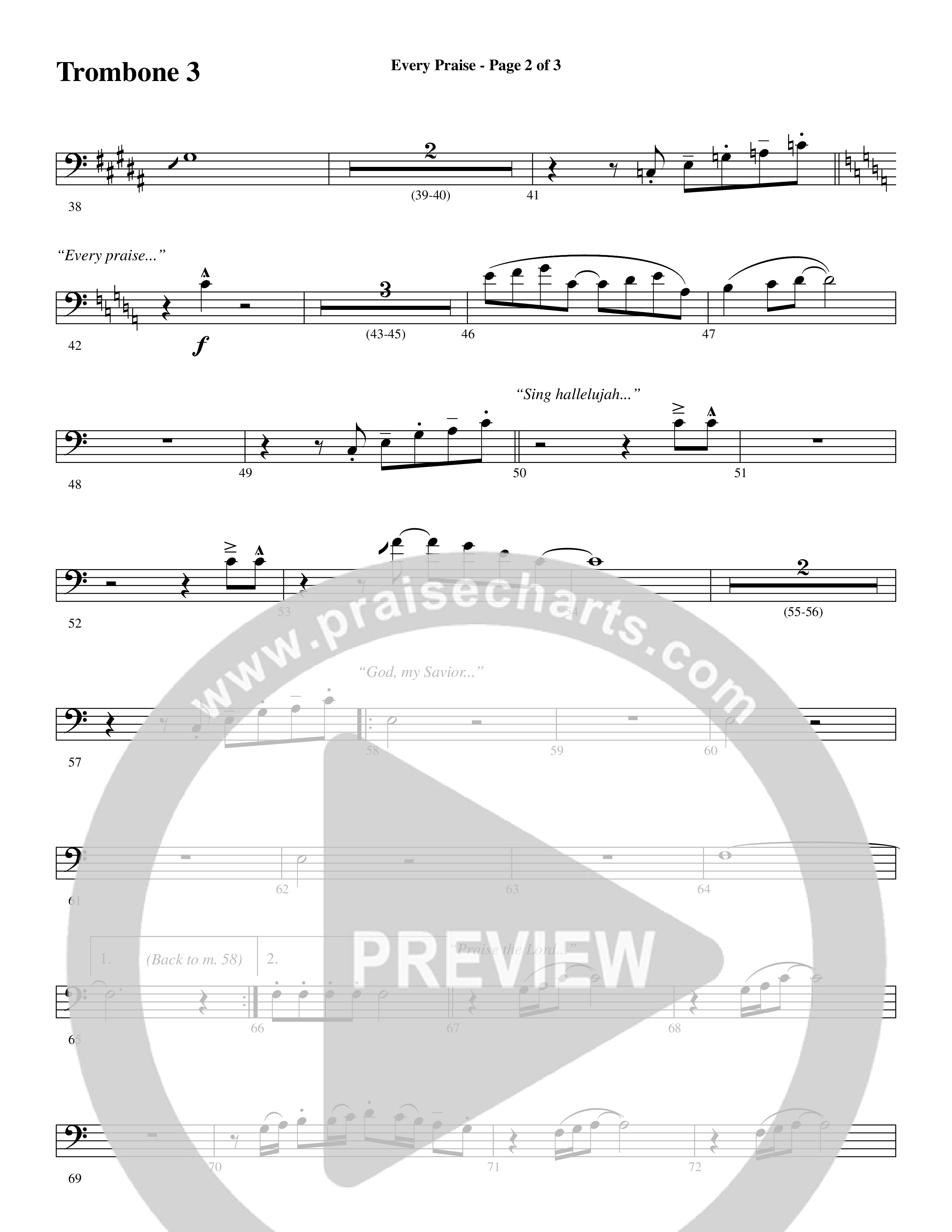 Every Praise (Choral Anthem SATB) Trombone 3 (Word Music Choral / Arr. Dave Williamson)