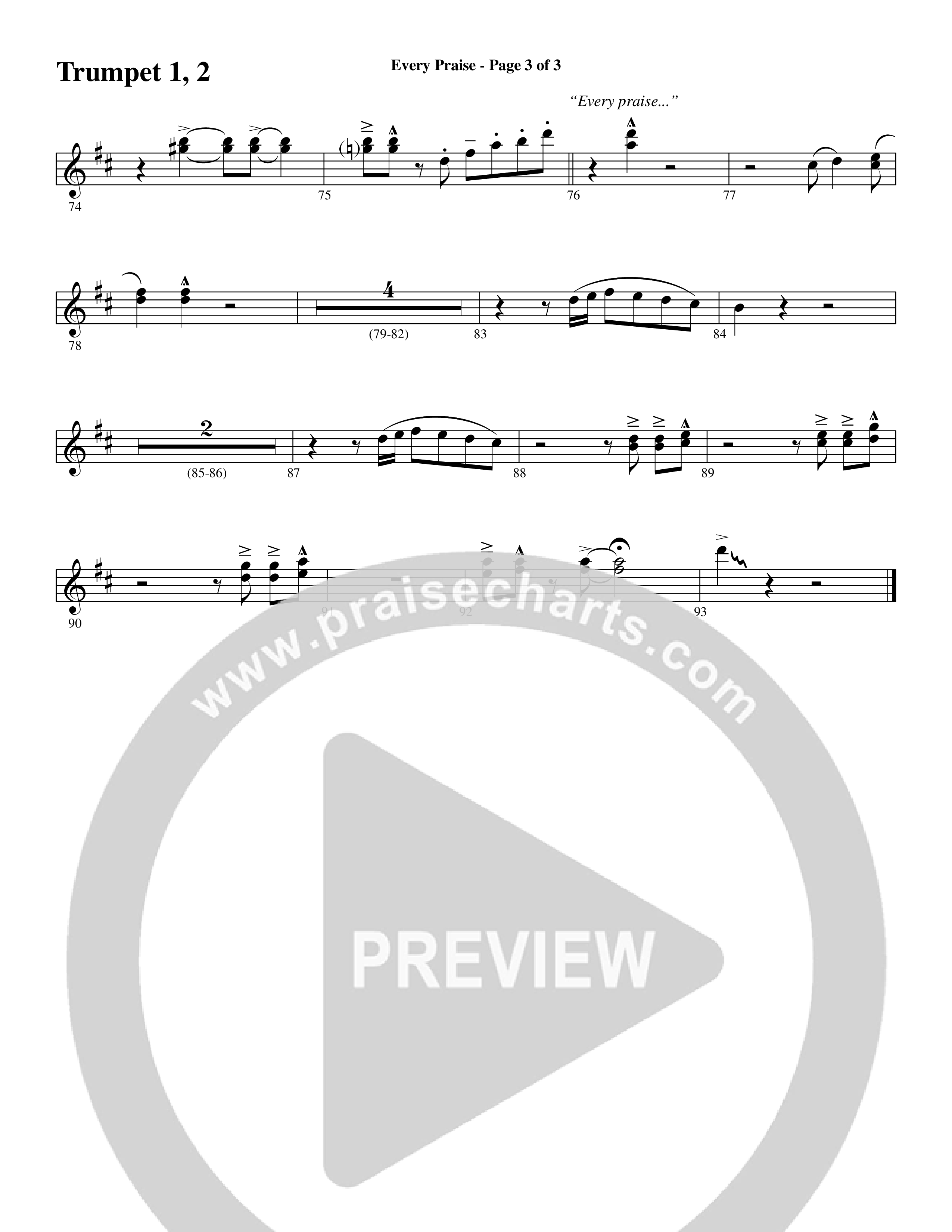 Every Praise (Choral Anthem SATB) Trumpet 1,2 (Word Music Choral / Arr. Dave Williamson)
