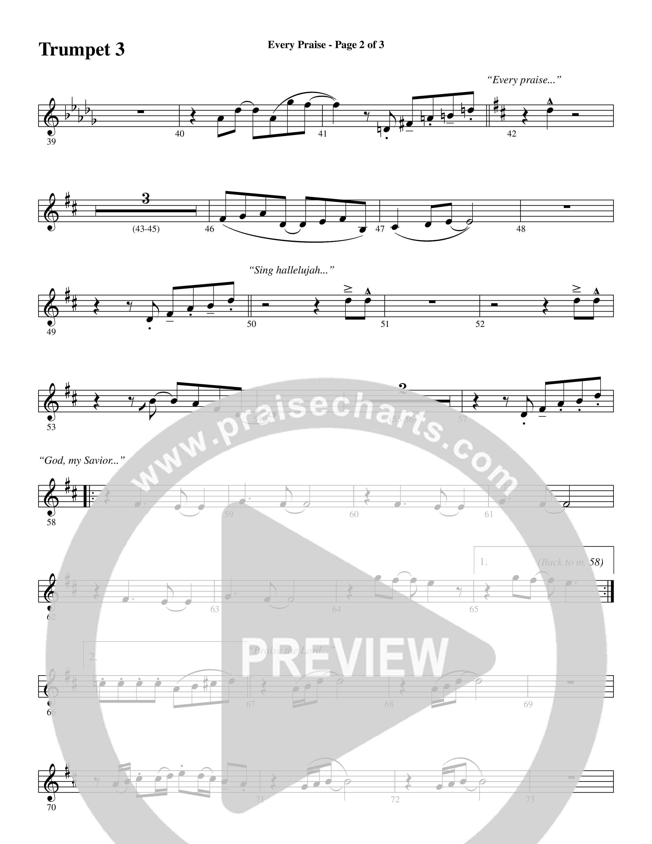 Every Praise (Choral Anthem SATB) Trumpet 3 (Word Music Choral / Arr. Dave Williamson)