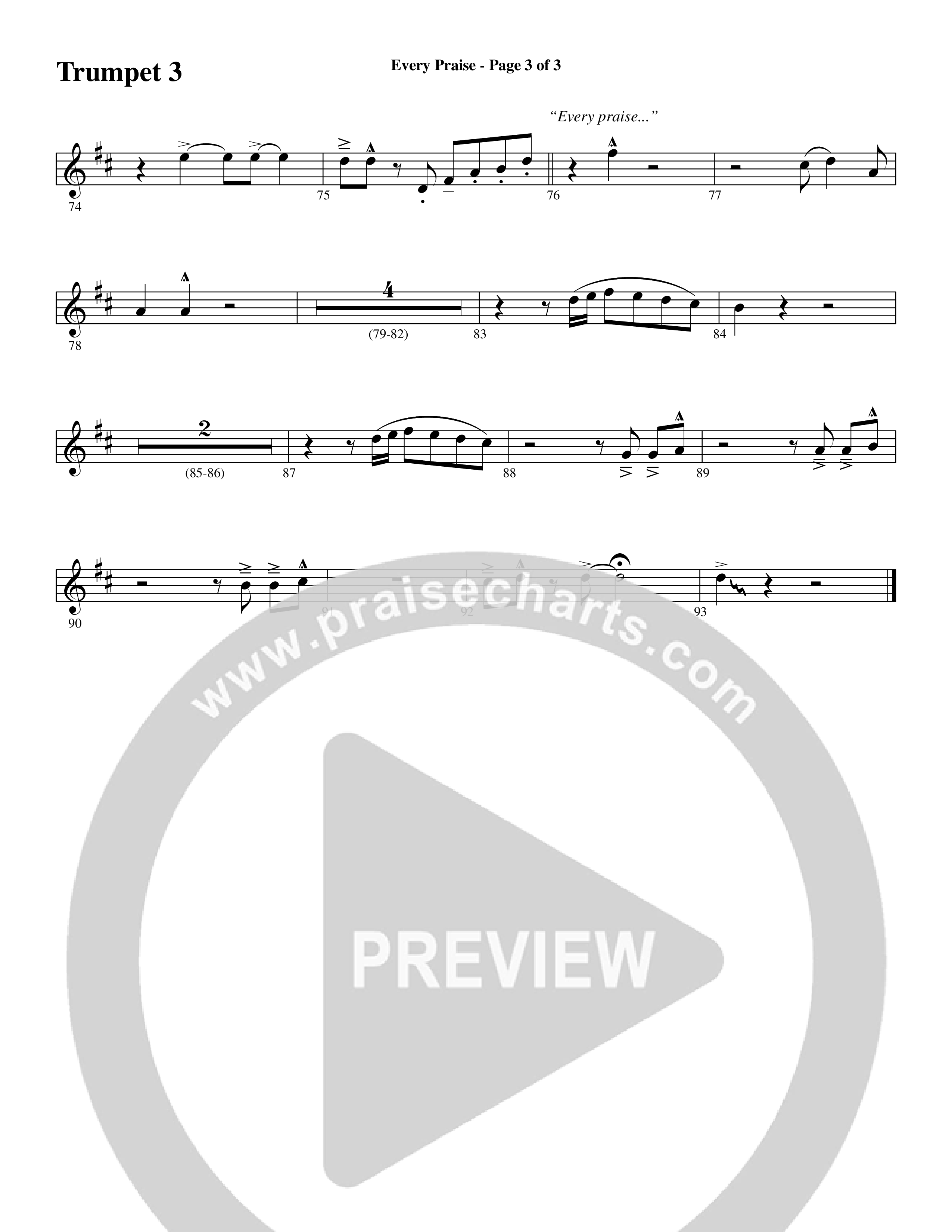 Every Praise (Choral Anthem SATB) Trumpet 3 (Word Music Choral / Arr. Dave Williamson)