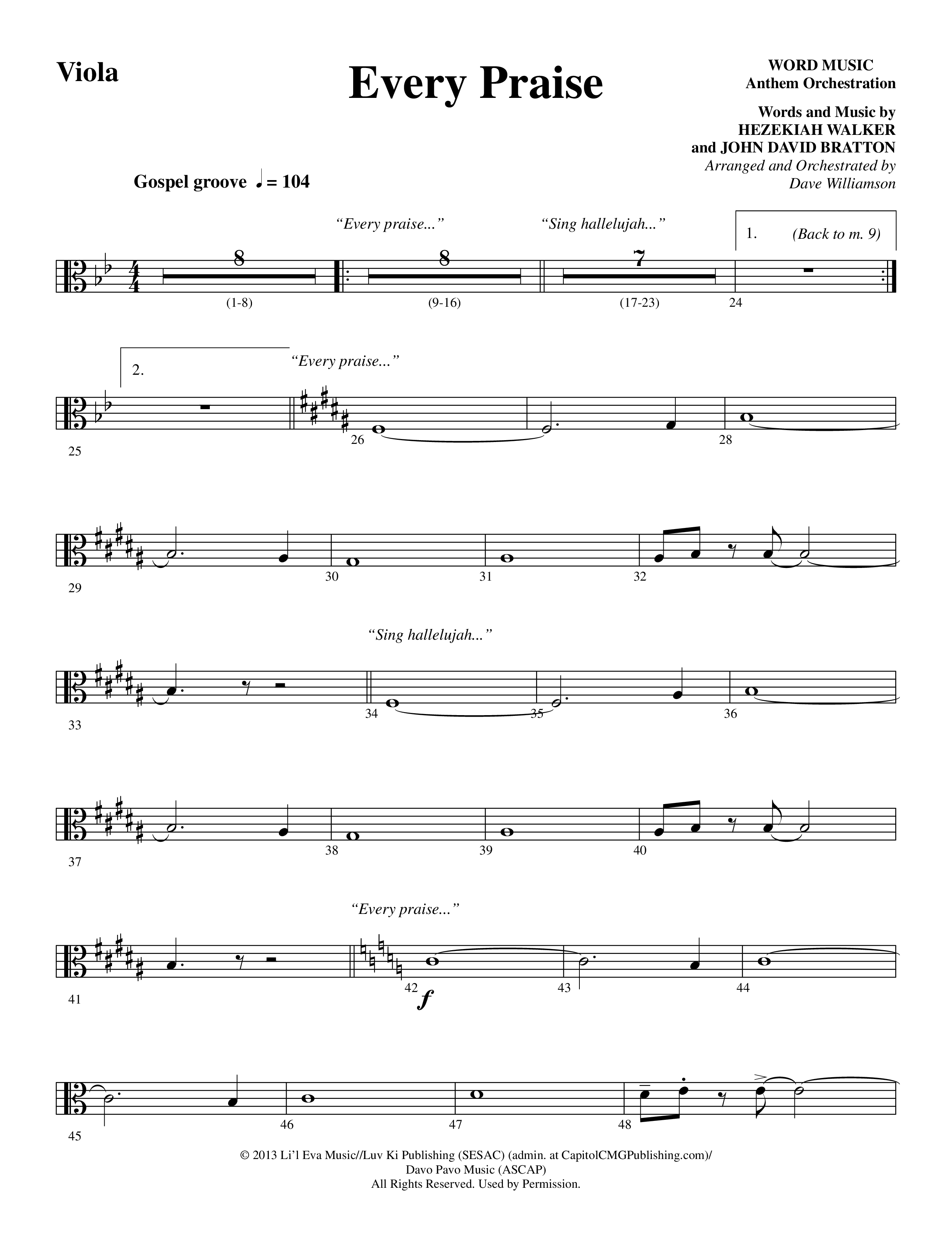 Every Praise (Choral Anthem SATB) Viola (Word Music Choral / Arr. Dave Williamson)