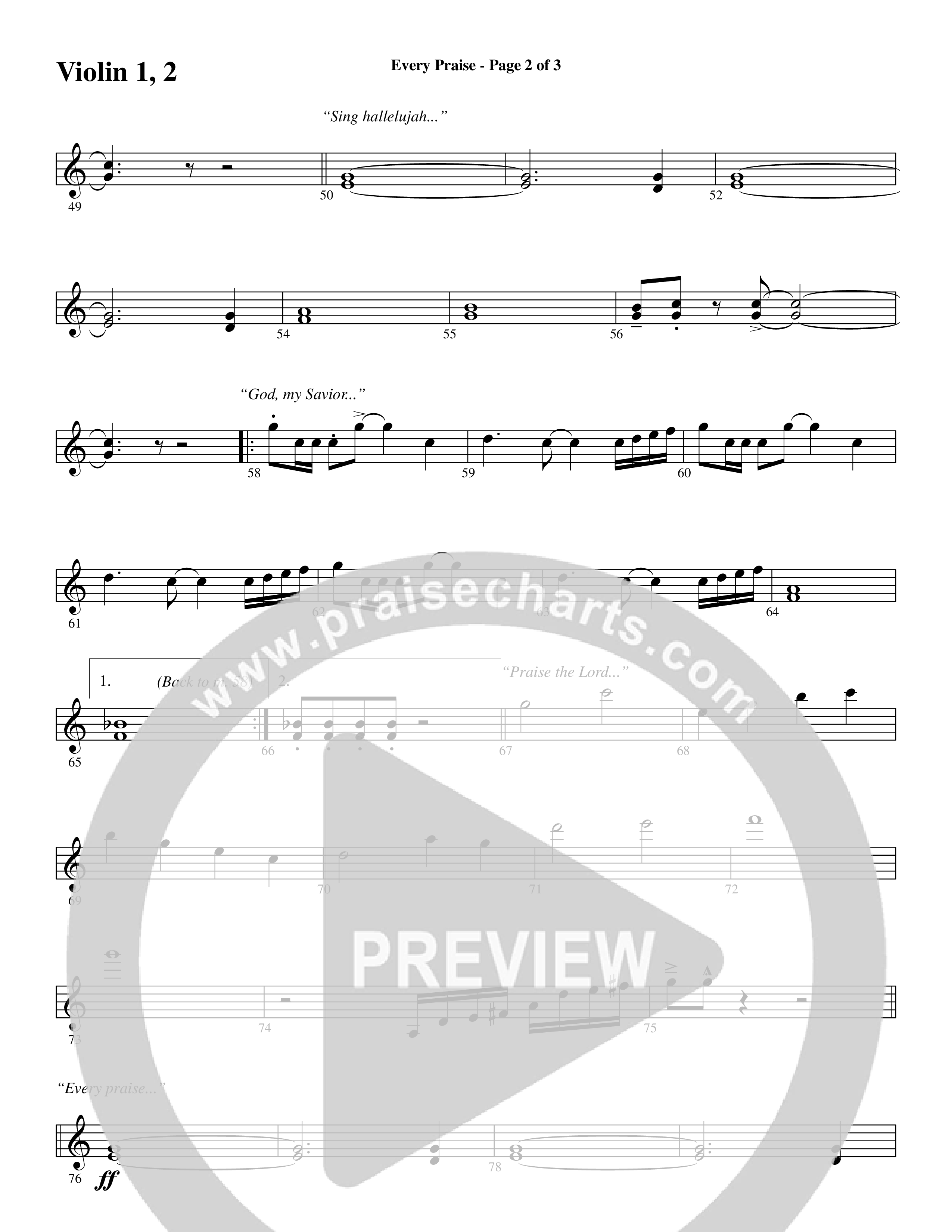 Every Praise (Choral Anthem SATB) Violin 1/2 (Word Music Choral / Arr. Dave Williamson)