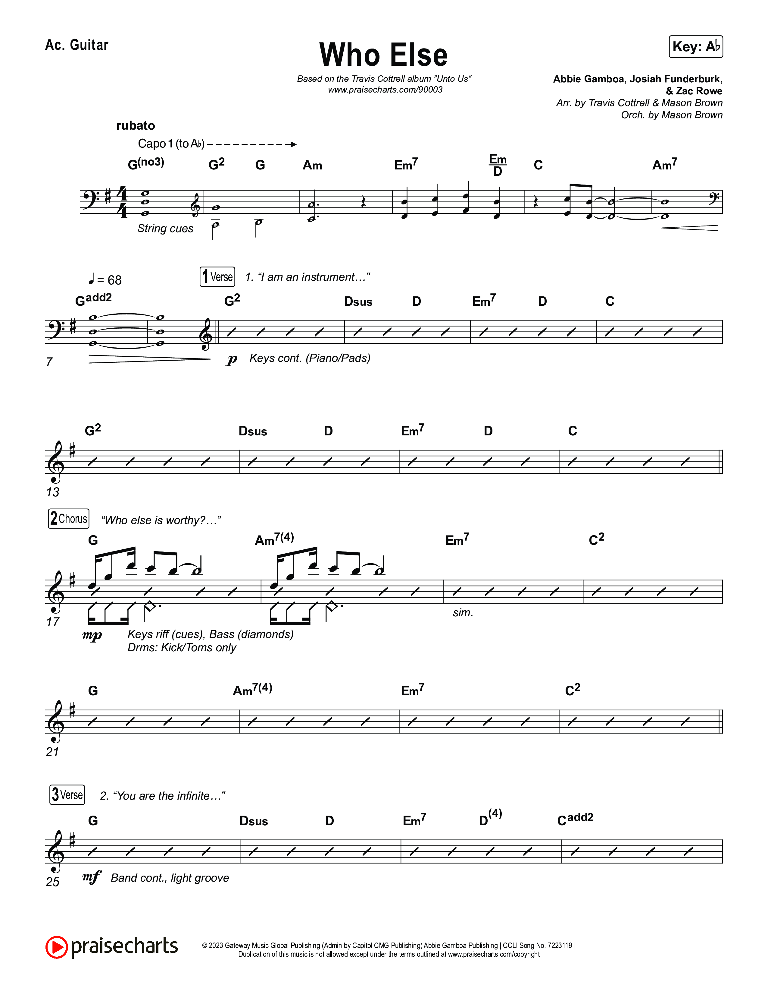 Who Else (Choral/SATB) Acoustic Guitar (Brooke Voland / Arr. Travis Cottrell / Orch. Mason Brown)